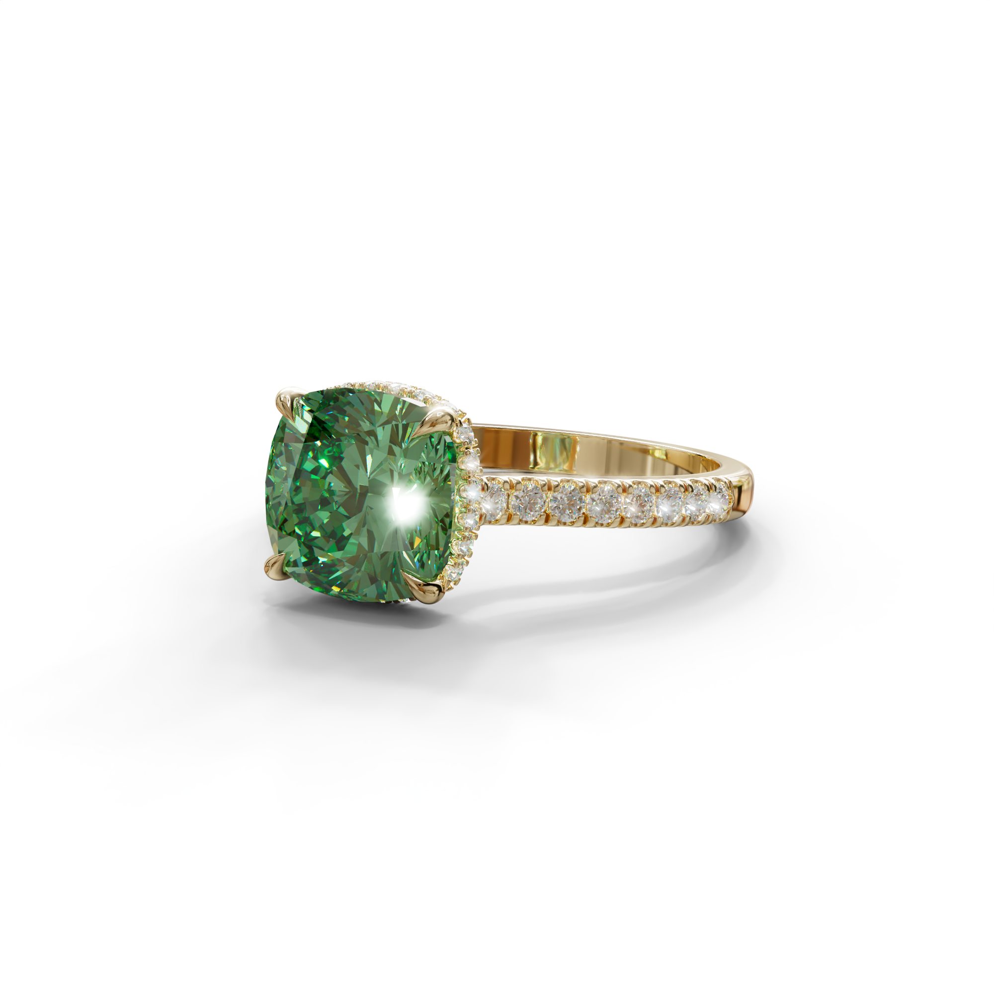 2.5 Carat Green Cushion Cut Hidden Halo & Pave Lab Diamond Ring - Éblouissant