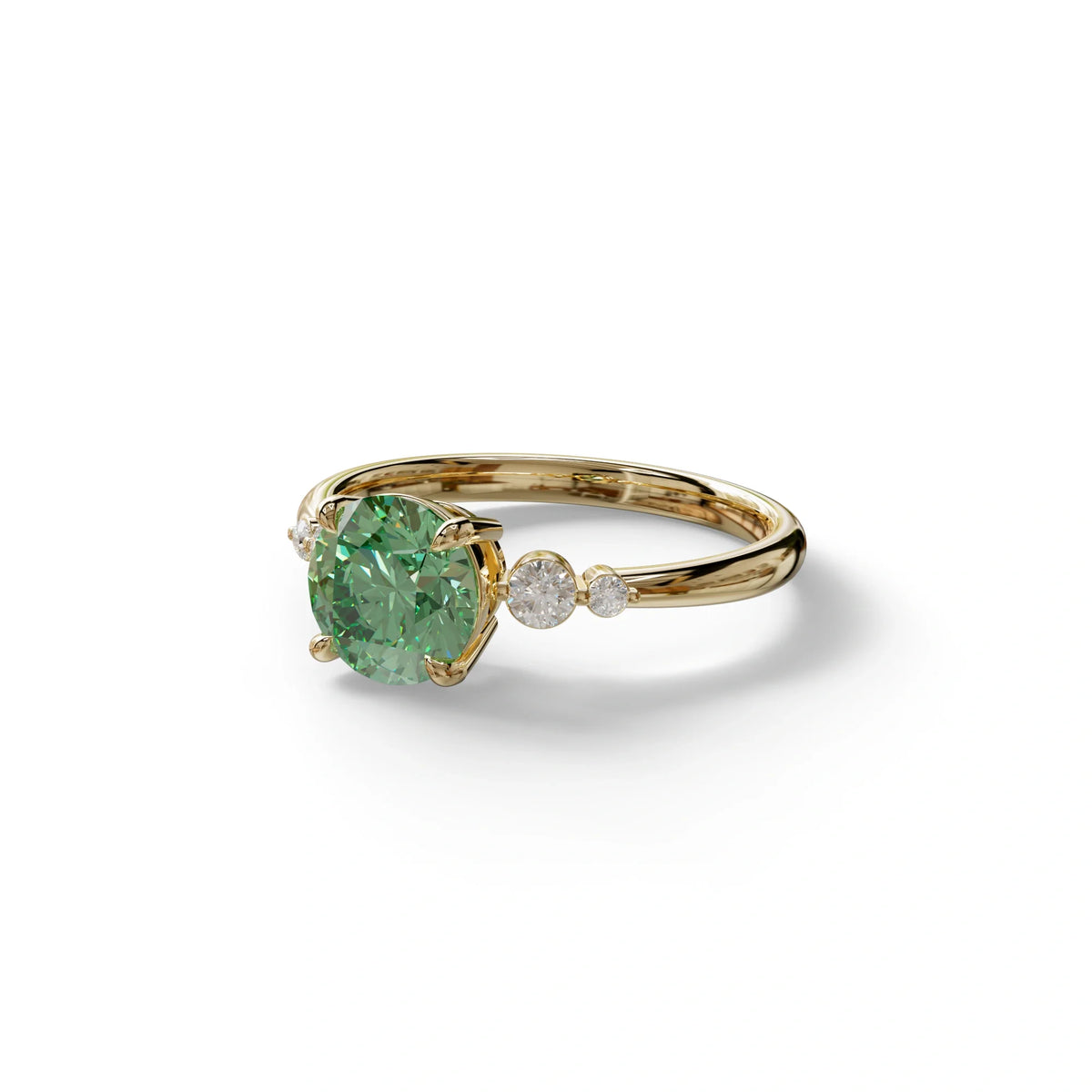 Green Round Three Stone Lab Grown Diamond Engagement Ring - Romance