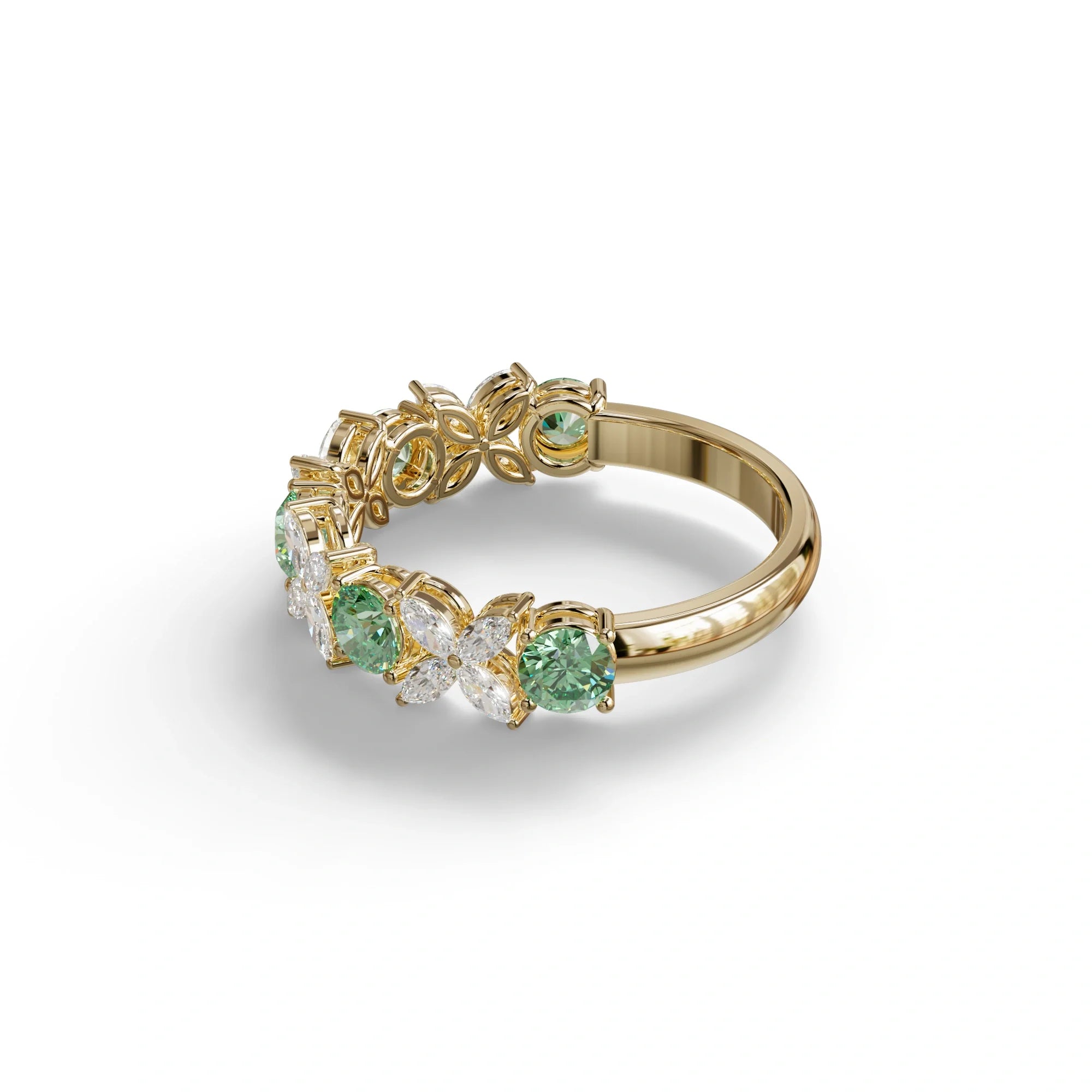 Yellow Gold Marquise & Round Brilliant Diamond Flower Cluster Ring - 18k Gold