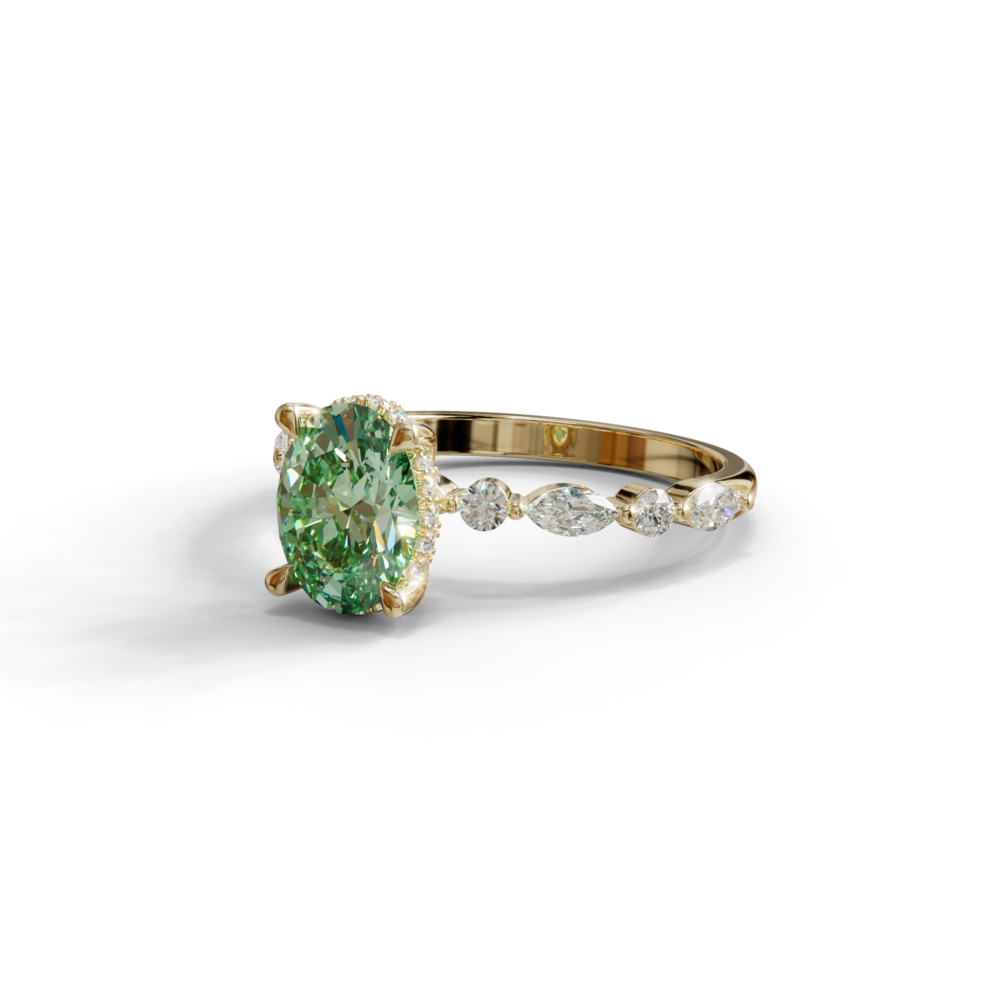 2 Carat Green Oval Cut Hidden Halo & Pave Lab Diamond Ring - Laina