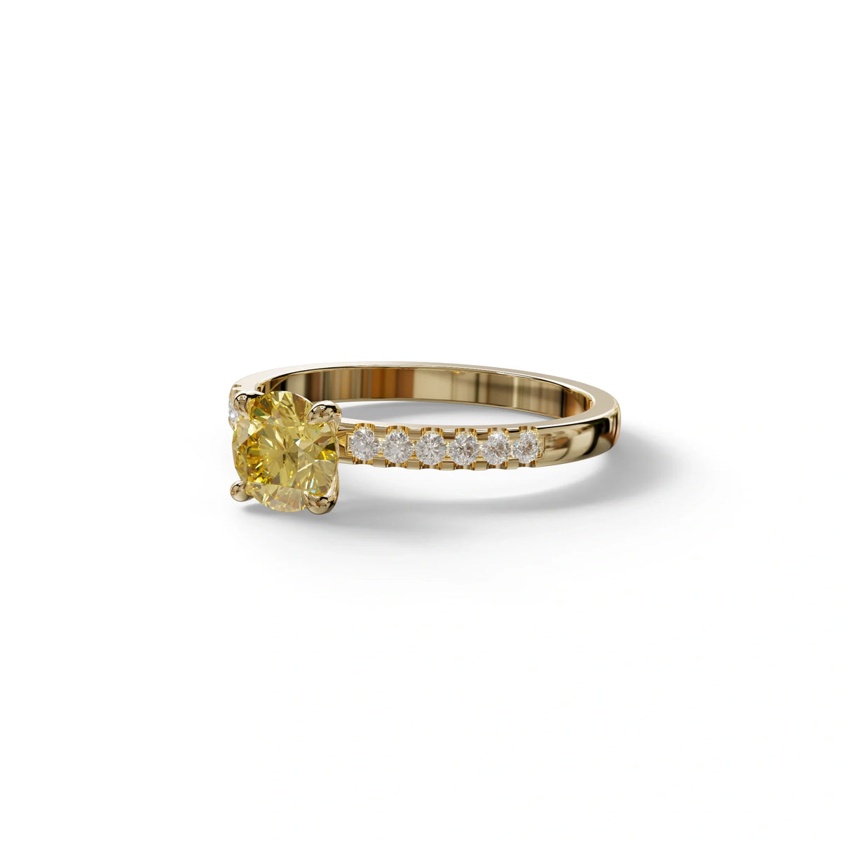 Yellow Round Pave Set Minimalist Engagement Ring - Nova Signature