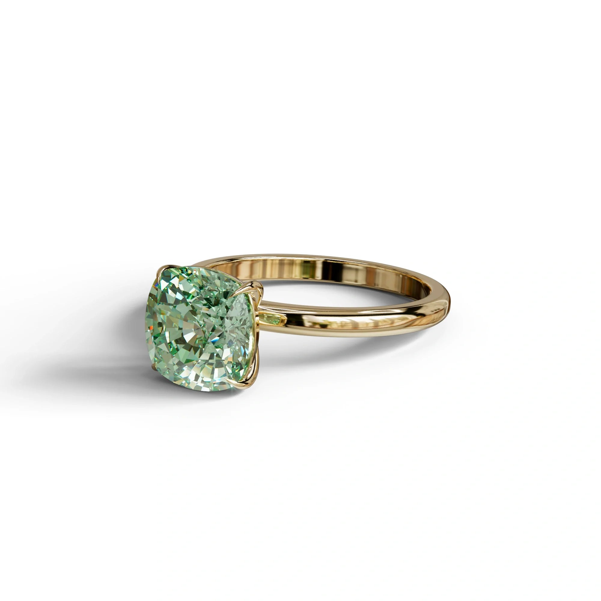 Green Cushion Cut Solitaire Lab Grown Diamond Engagement Ring - Mesmera