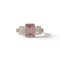 Three Stone 3 carat Emerald cut Pink Lab Grown Diamond Ring - Elaris - 10K Solid Gold / Yellow Gold