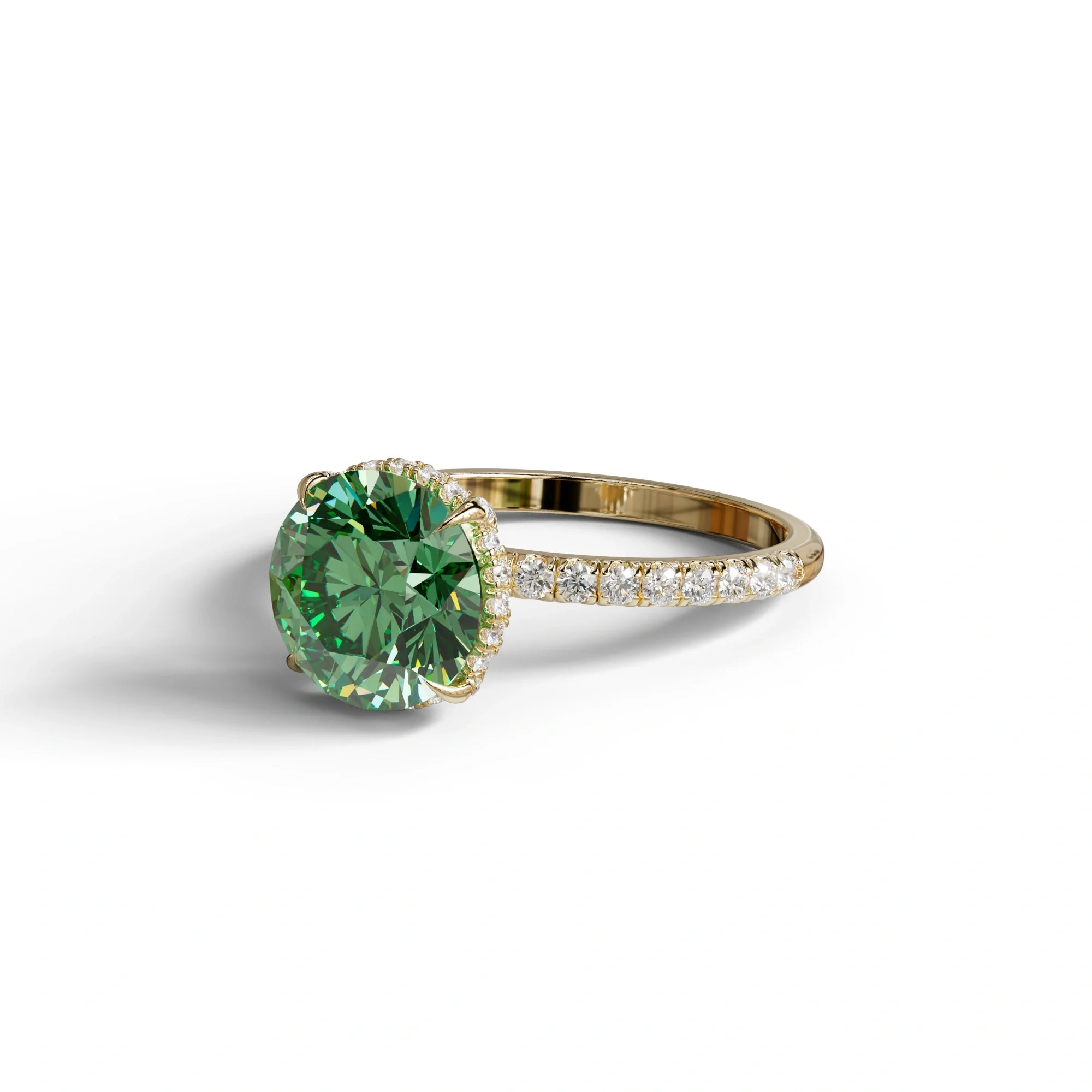 3.5 Carat Green Round Cut Lab Diamond Ring - Halo & Pave Setting Wedding Ring