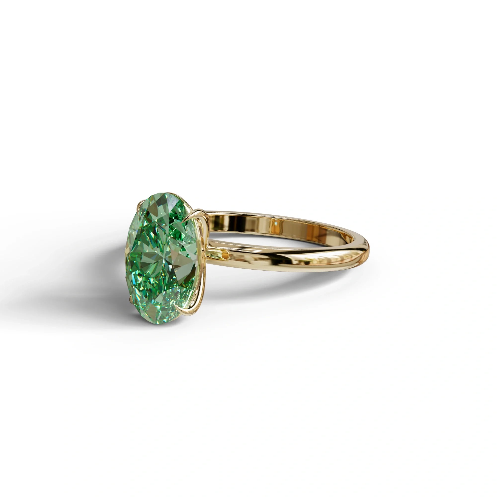 Green Oval Cut Solitaire Lab Grown Diamond Engagement Ring - Curiosa