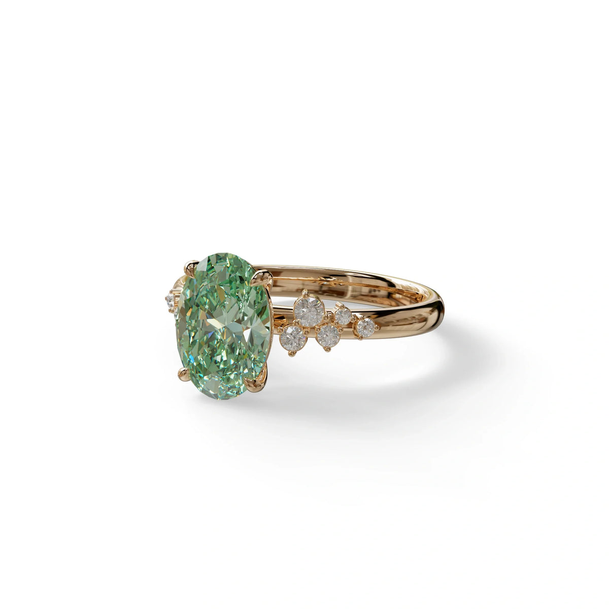Green Oval Cut Cluster-Vintage Setting Lab Grown Diamond Ring - Celeste Arc