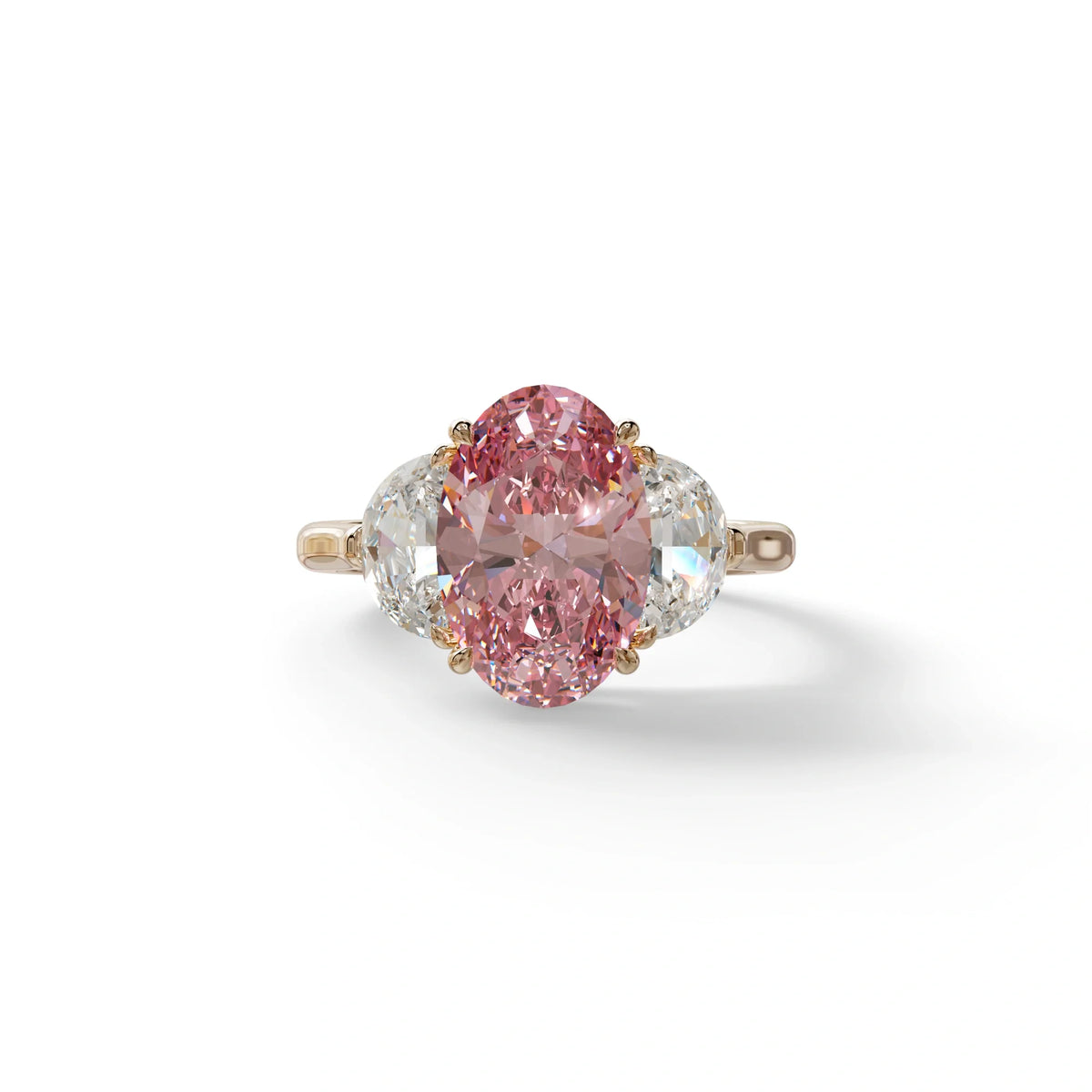 3 Carat Pink Lab Grown Diamond Engagement Ring · Oval Cut Three Stone | Constellation - view 2