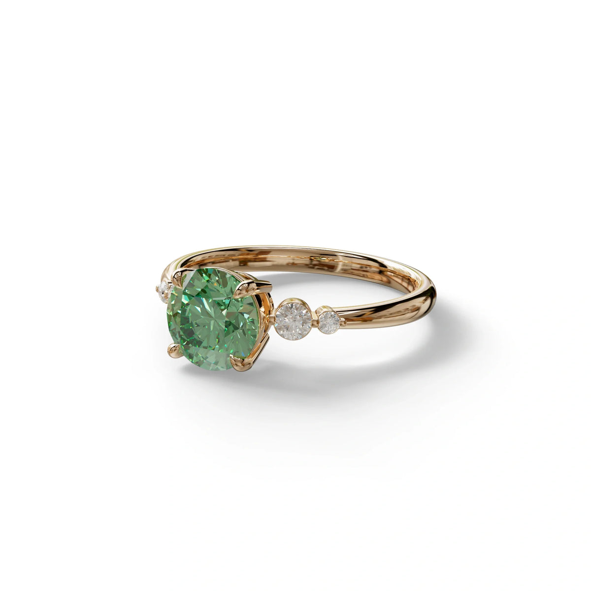 Green Round Three Stone Lab Grown Diamond Engagement Ring - Romance