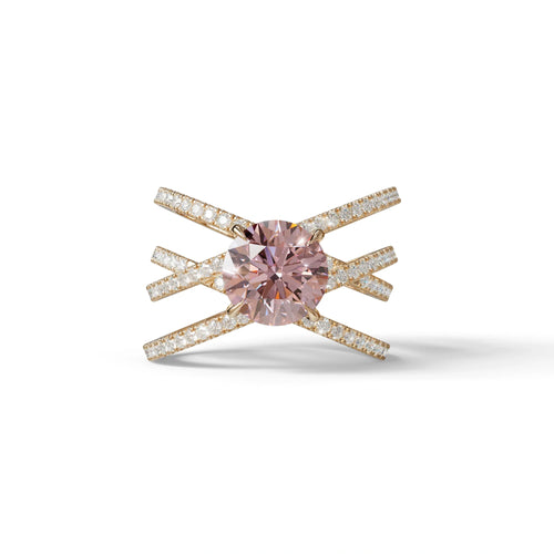 1.5 Carat Pink Round Cut Criss Cross Lab Diamond Ring - Elegant - 10K Solid Gold / Rose Gold