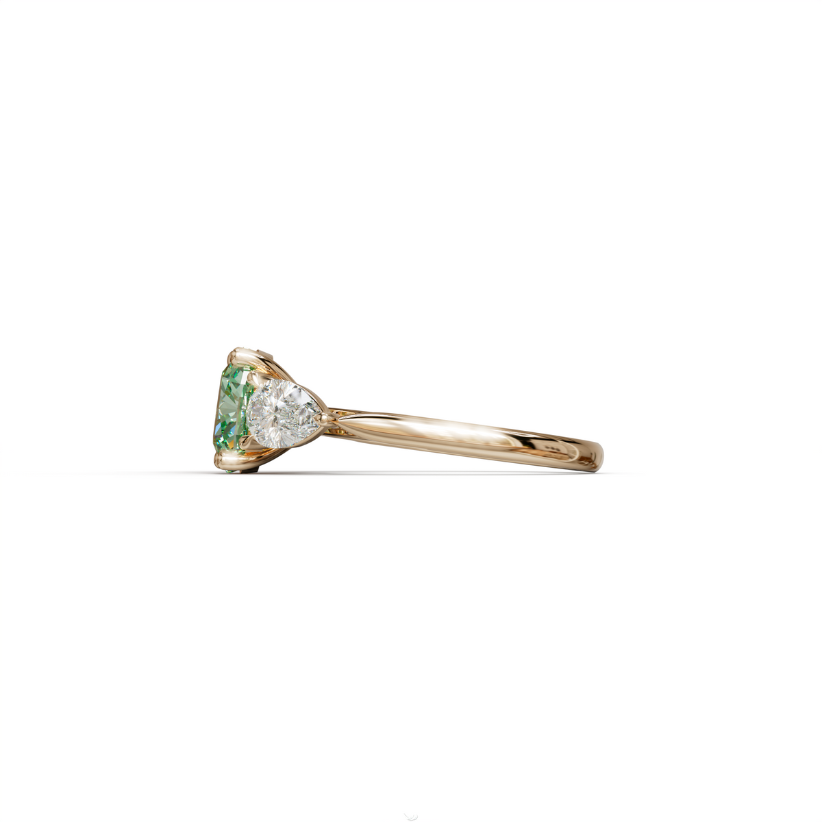 3 Ct Green Cushion Cut Lab Diamond In 3 Stones Claw Prongs Setting Ring