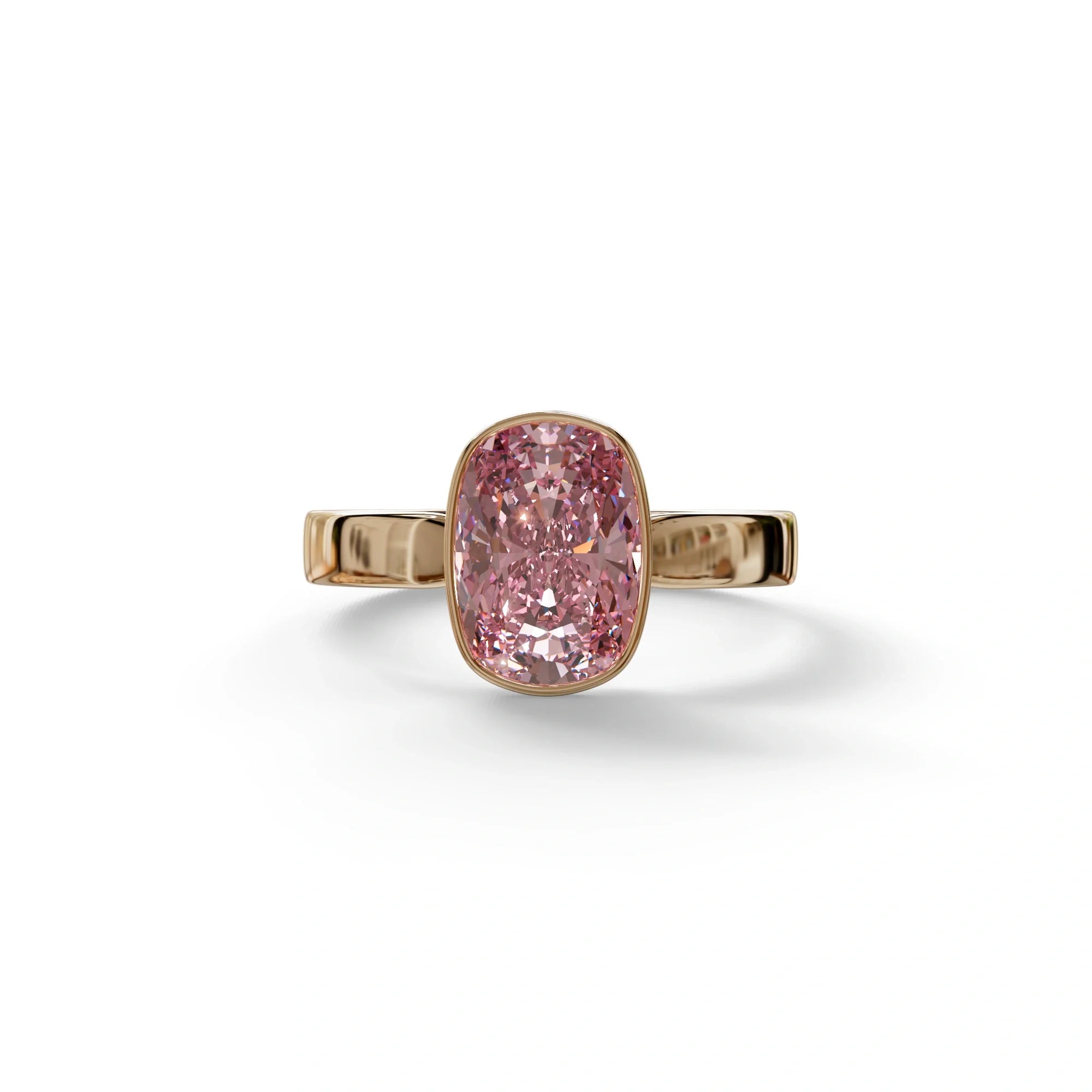 3 Carat Pink Elongated Cushion Cut Bezel Set Engagement Ring - Astrae - 10K Solid Gold / Rose Gold