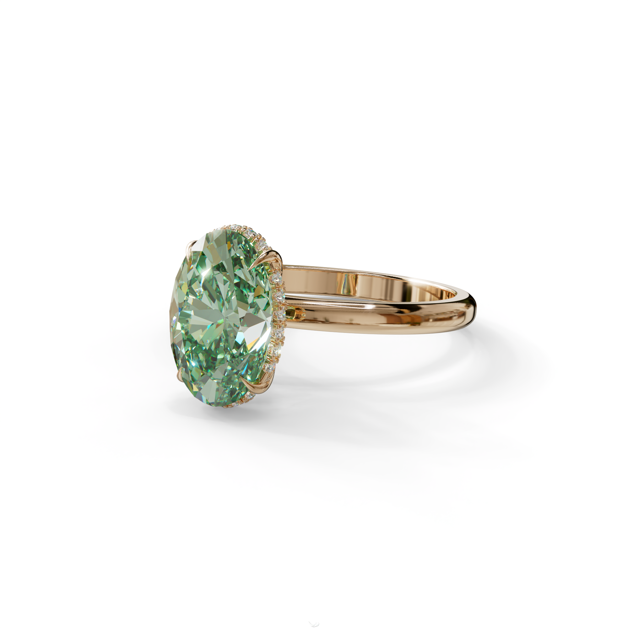 2.5 Carat Green Oval Cut Hidden Halo Lab Diamond Ring - Mi Amor