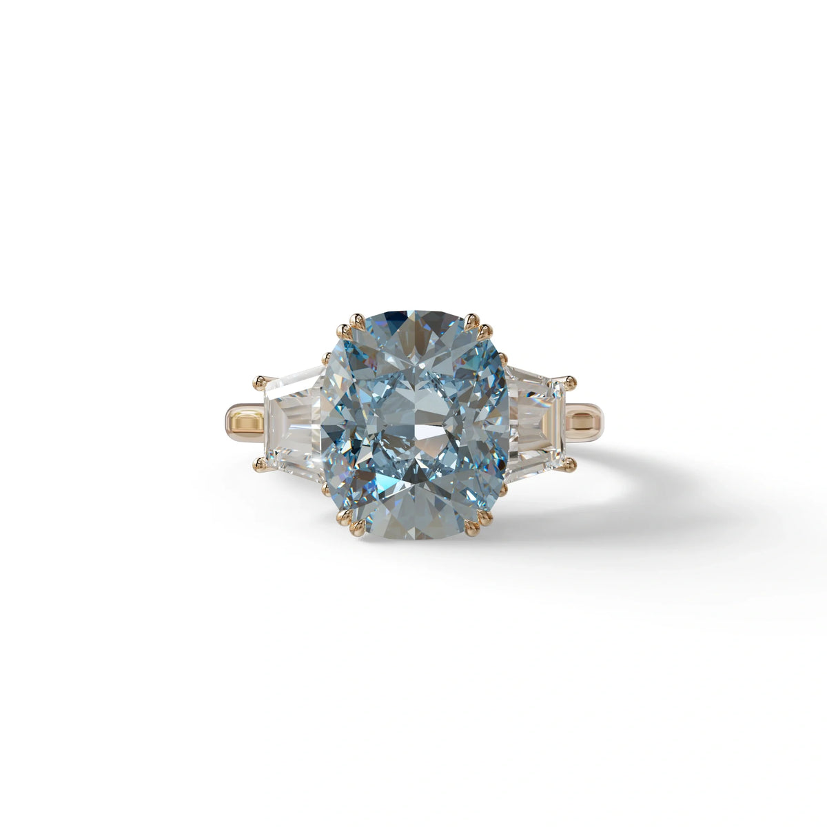 3.5 Carat Blue Lab Grown Diamond Engagement Ring · Cushion Cut Three Stone | Trilogy - view 2