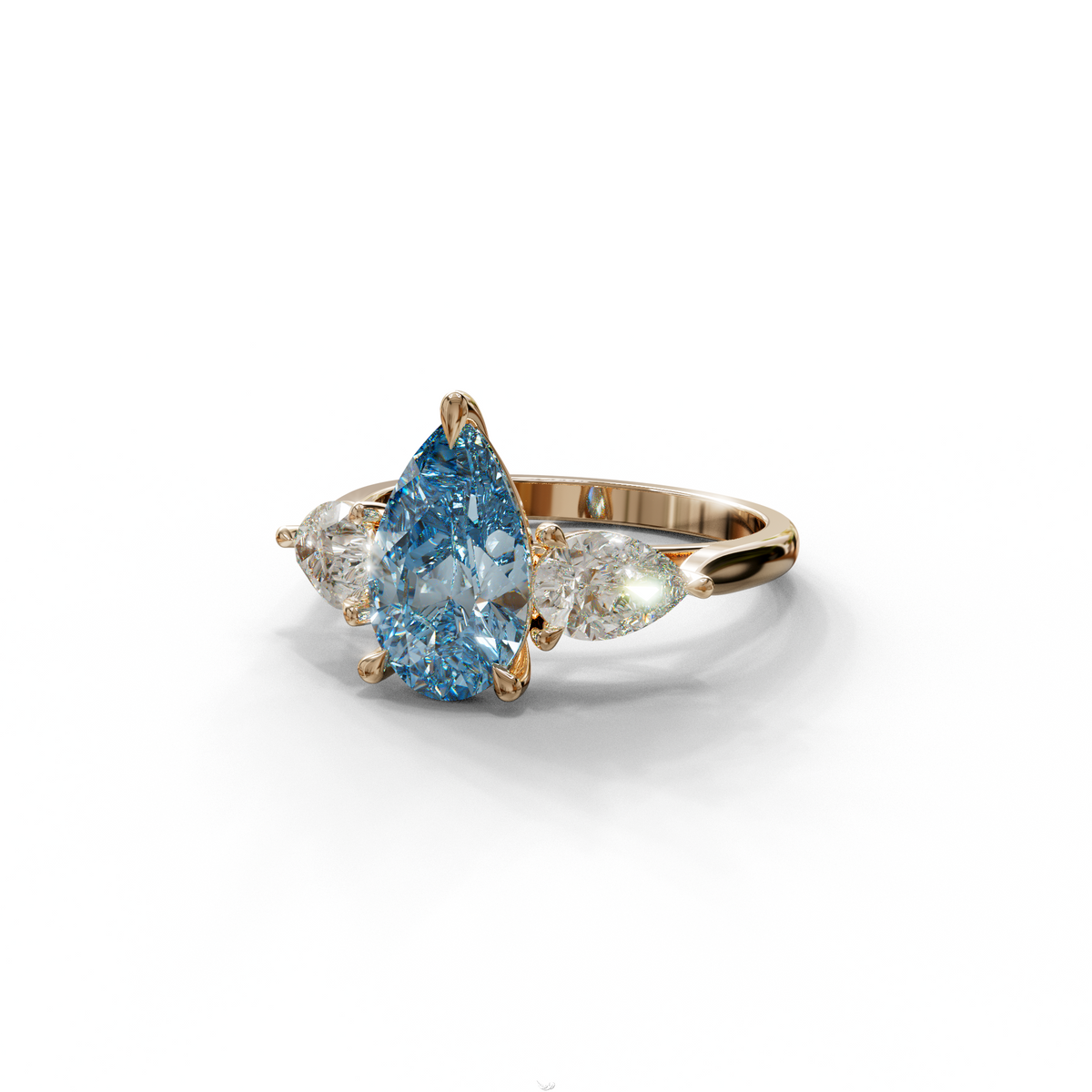 3 Carat Blue Pear Cut Lab Diamond In 3 Stones Claw Prongs Setting Ring