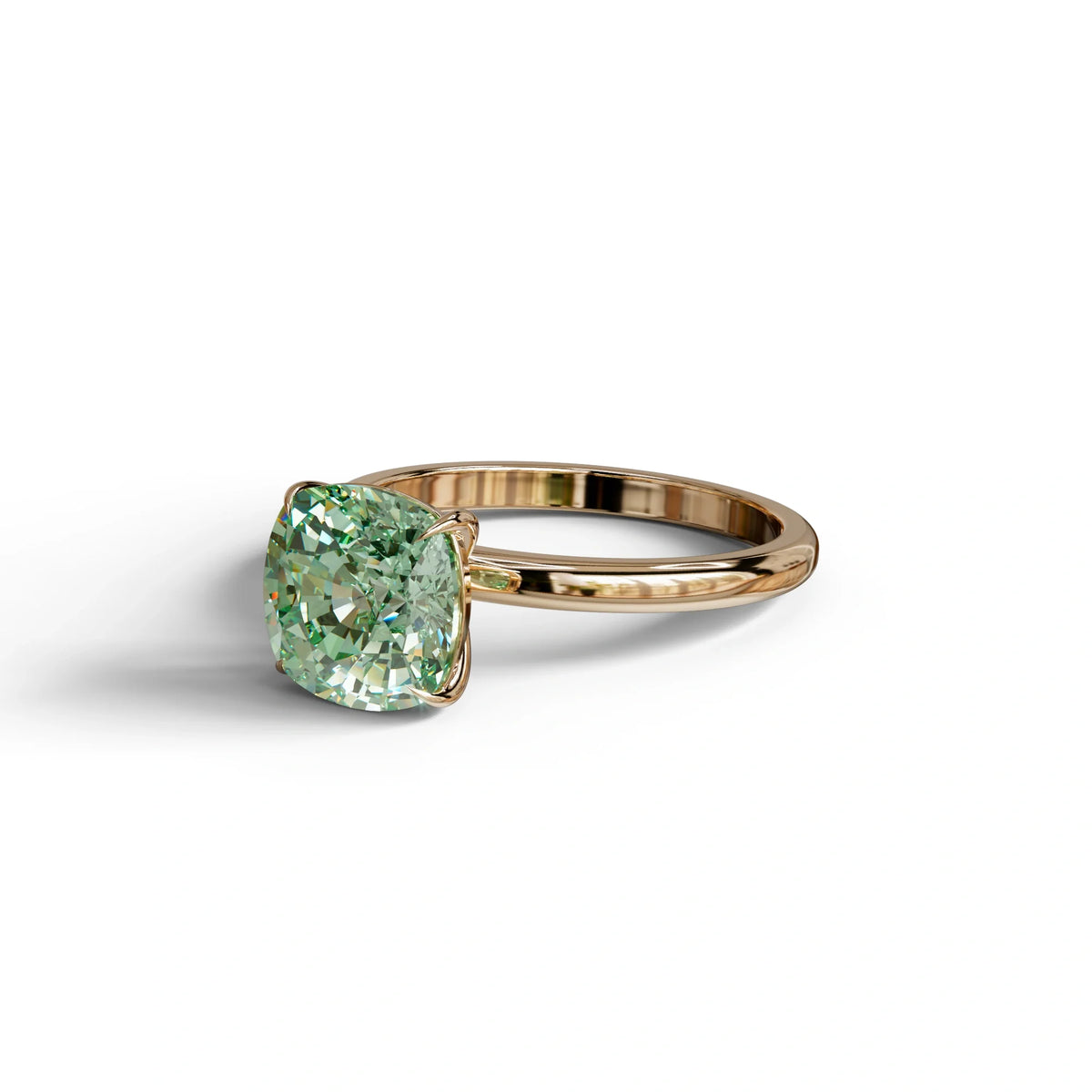 Green Cushion Cut Solitaire Lab Grown Diamond Engagement Ring - Mesmera