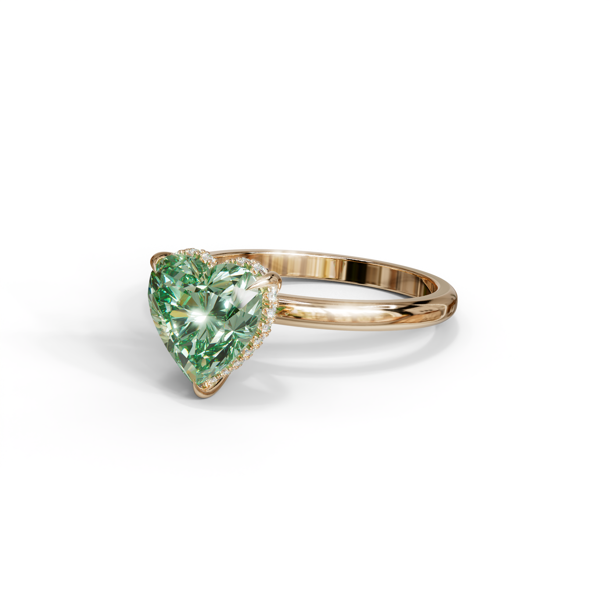 3 Carat Green Heart Cut Hidden Halo Set Lab Grown Diamond Engagement Ring