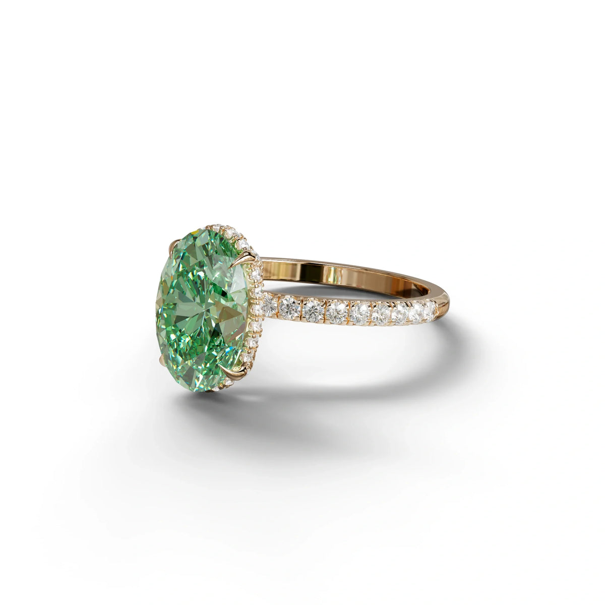 3 Carat Green Oval Cut Hidden Halo & Pave Setting Lab Grown Diamond Ring