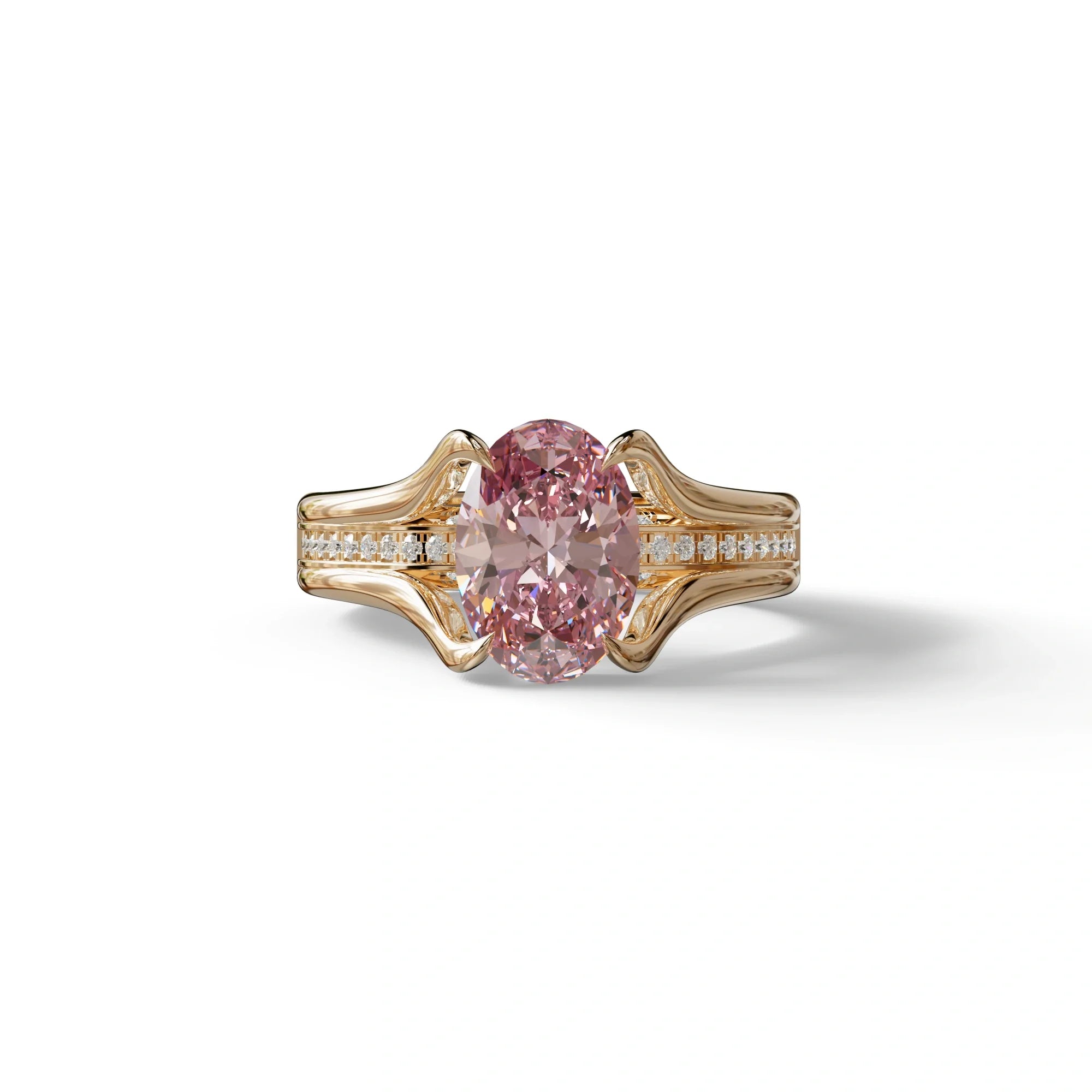 3 Carat Fancy Vivid Pink Oval Lab Grown Diamond Engagement Ring – Beverly - 10K Solid Gold / Rose Gold