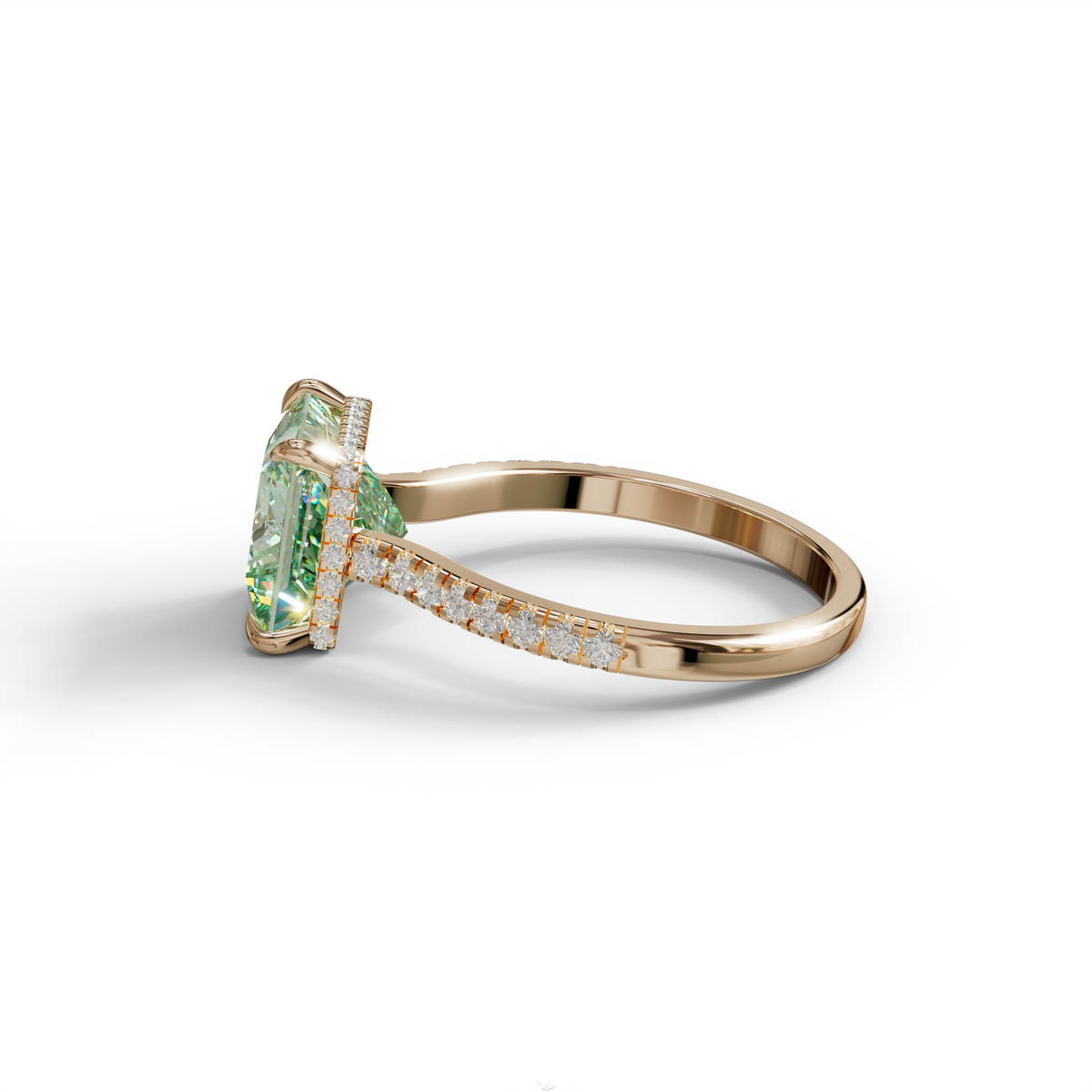 3 Carat Fancy Green Princess Cut Hidden Halo Lab Grown Diamond Engagement Ring
