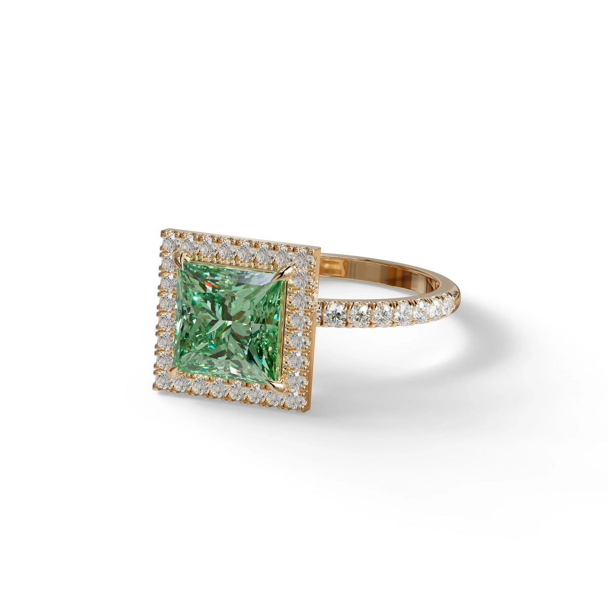 2 Carat Green Princess Cut Halo & Pave Lab Diamond Ring - Diamond Prime