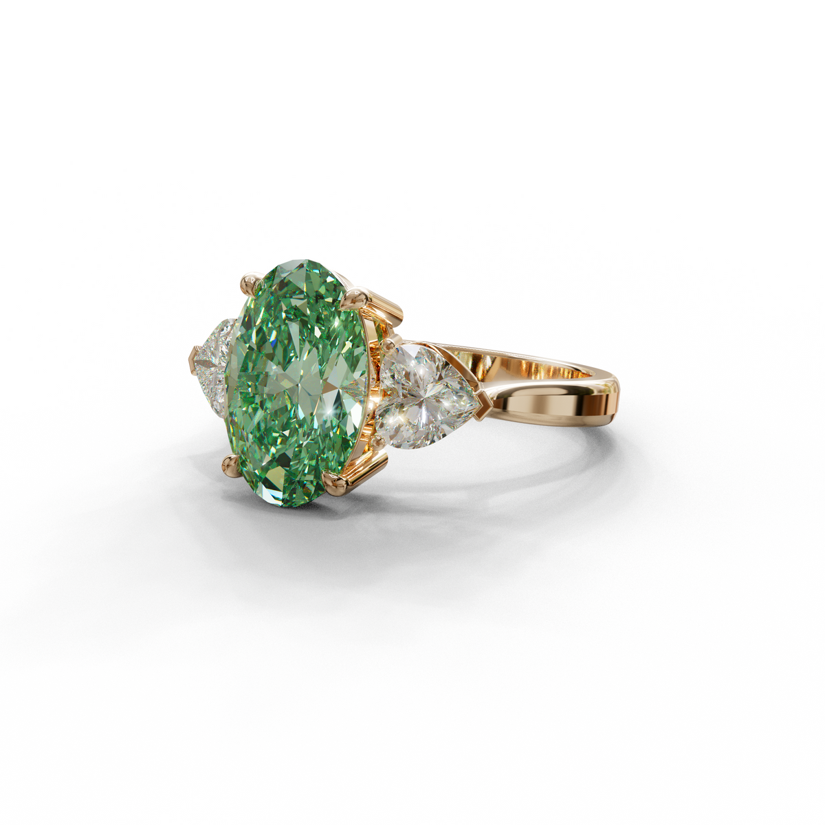 4 Ct Green Oval & Heart Shape 3 Stone Engagement Diamond Ring - Lucid