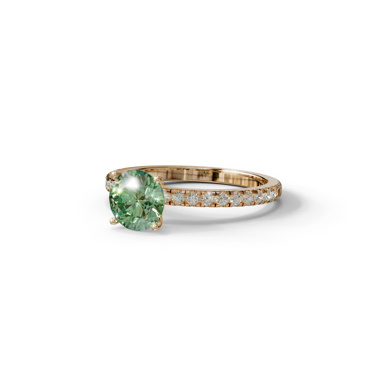 1.5 Carat Green Round Lab Diamond Ring - Classic Pave Set Ring