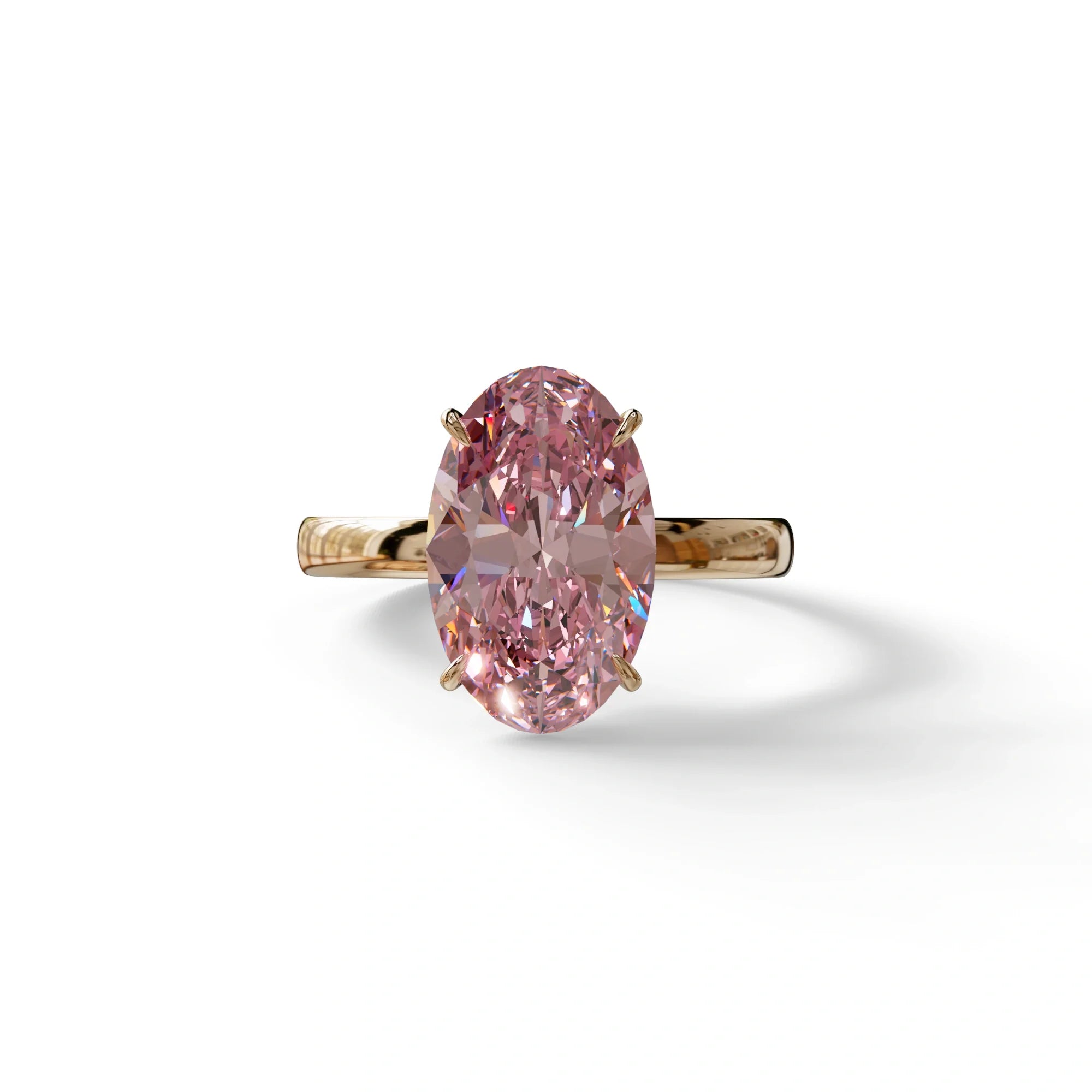 4 Ct Fancy Intense Pink Oval cut Lab Grown Diamond Solitaire Engagement Ring - Cadris - 10K Solid Gold / Rose Gold