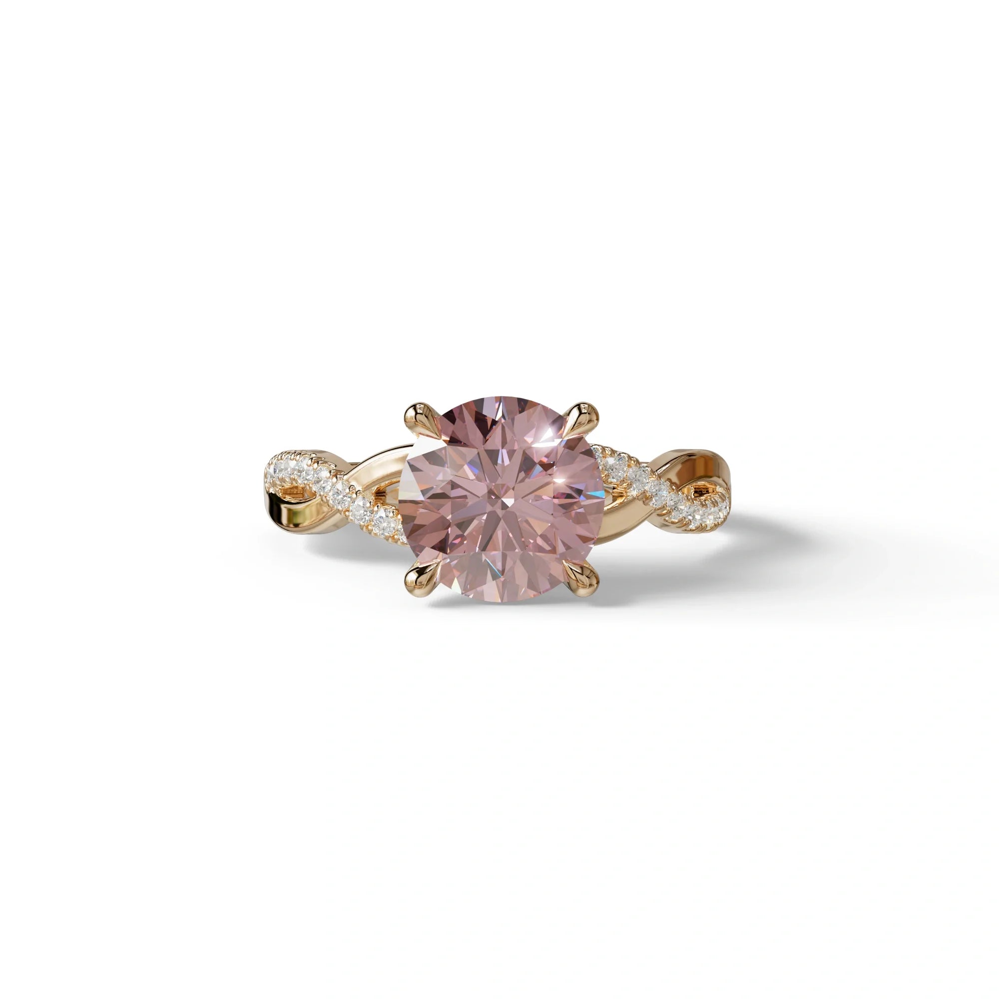 3 Carat Pink Round Cut Lab Diamond Ring - Infinity Cross - 10K Solid Gold / Rose Gold