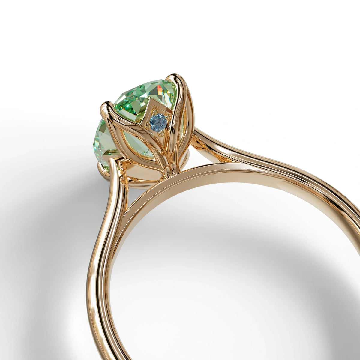 Green Oval Cut Hidden Diamond Solitaire Lab Grown Diamond Ring - Secrecy