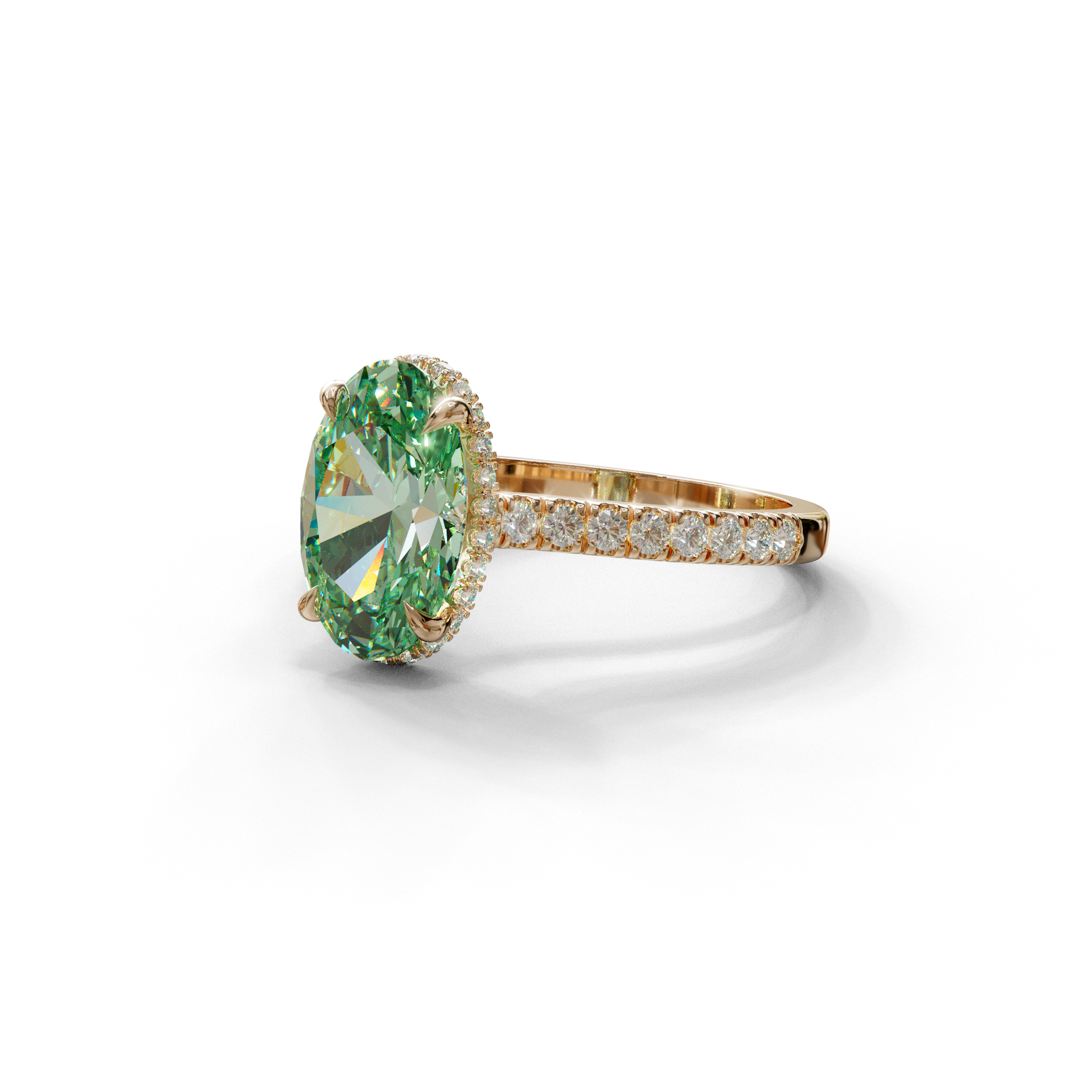 2.5 Carat Green Oval Hidden Halo & Pave Setting Lab Diamond Ring - Eblouissant