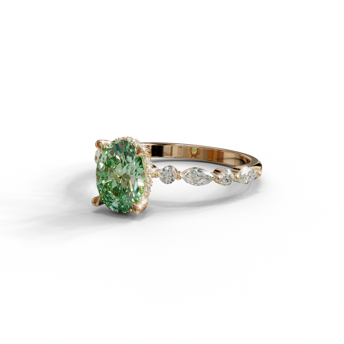 2 Carat Green Oval Cut Hidden Halo & Pave Lab Diamond Ring - Laina