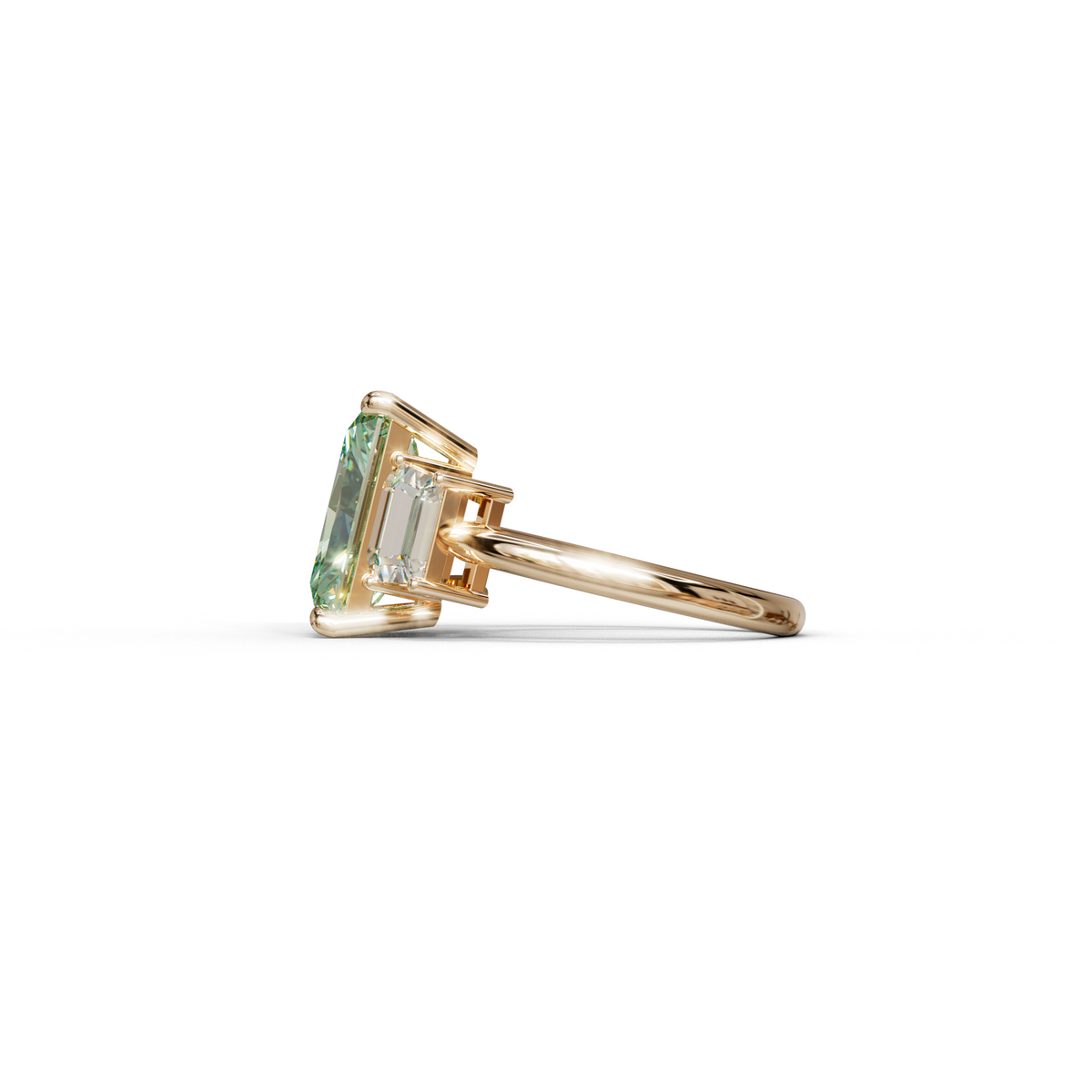 4 Carat Green Radiant & Trapezoid Three Stone Engagement Ring - Embrace