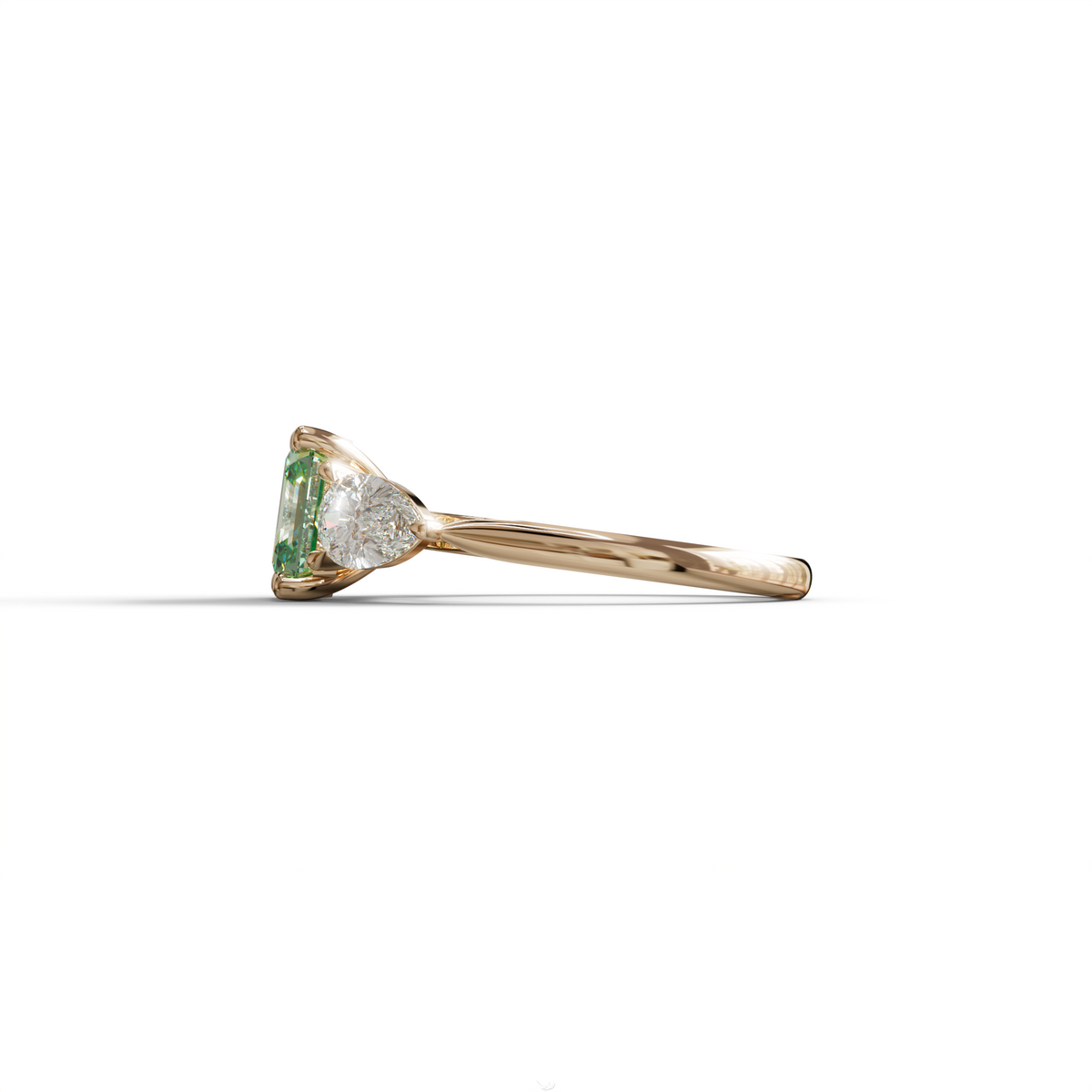 3 Carat Green Asscher Cut Lab Diamond In 3 Stones Claw Prongs Setting Ring