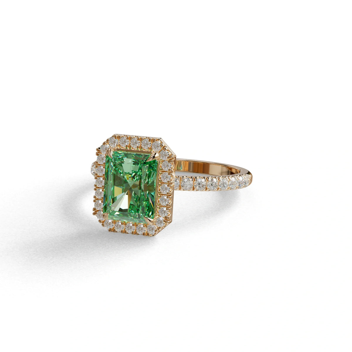 Green Radiant Cut Halo & Pave Lab Grown Diamond Engagement Ring - Madison