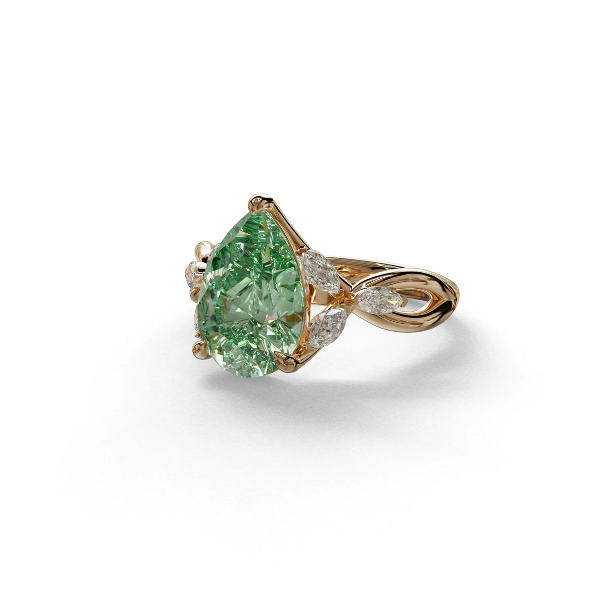3 Carat Green Pear Cut Cluster-Vintage Setting Lab Grown Diamond Ring - Celena