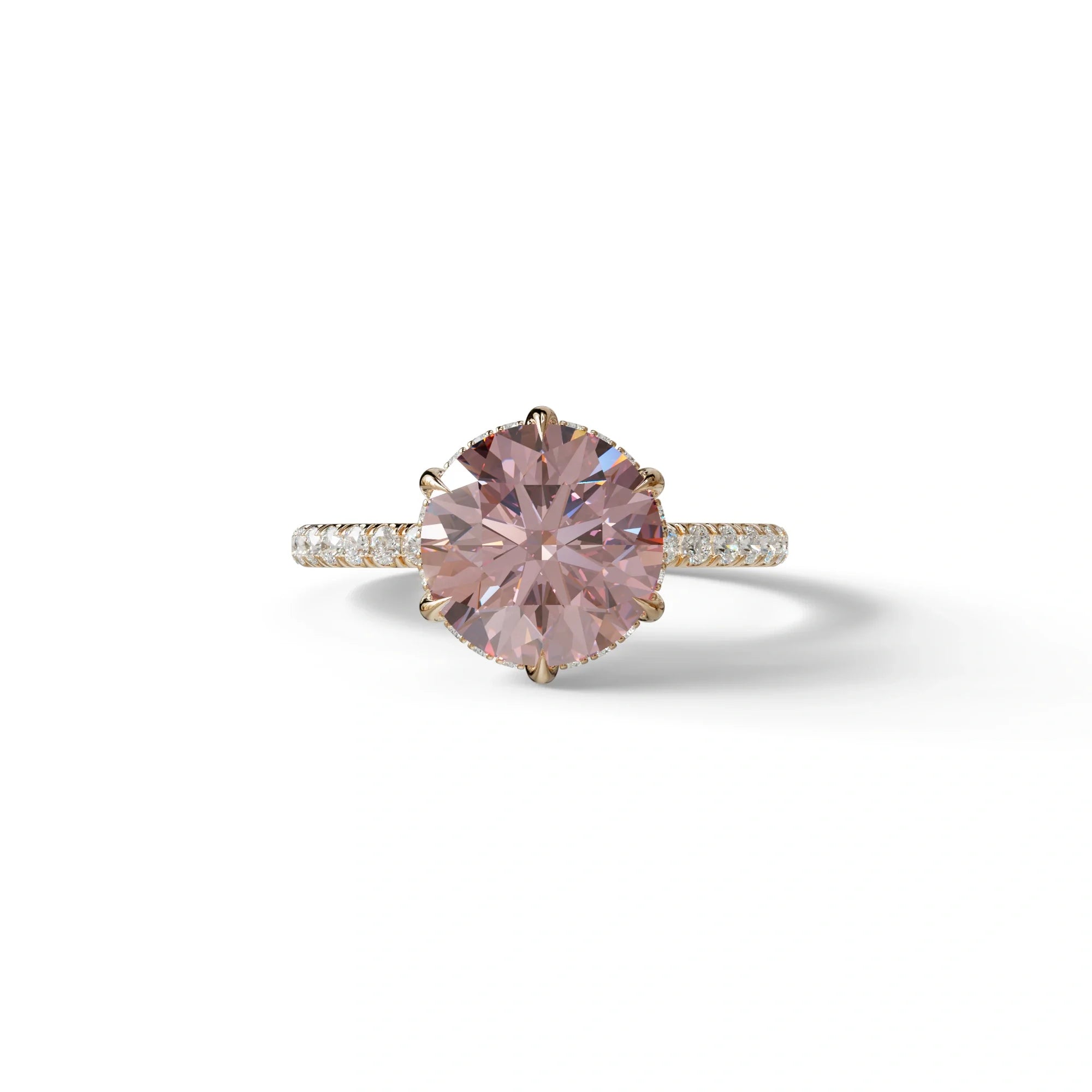 2.5 Carat Green Round Cut Hidden Halo & Pave Lab Diamond Ring - Hyper Saga - 10K Solid Gold / Rose Gold