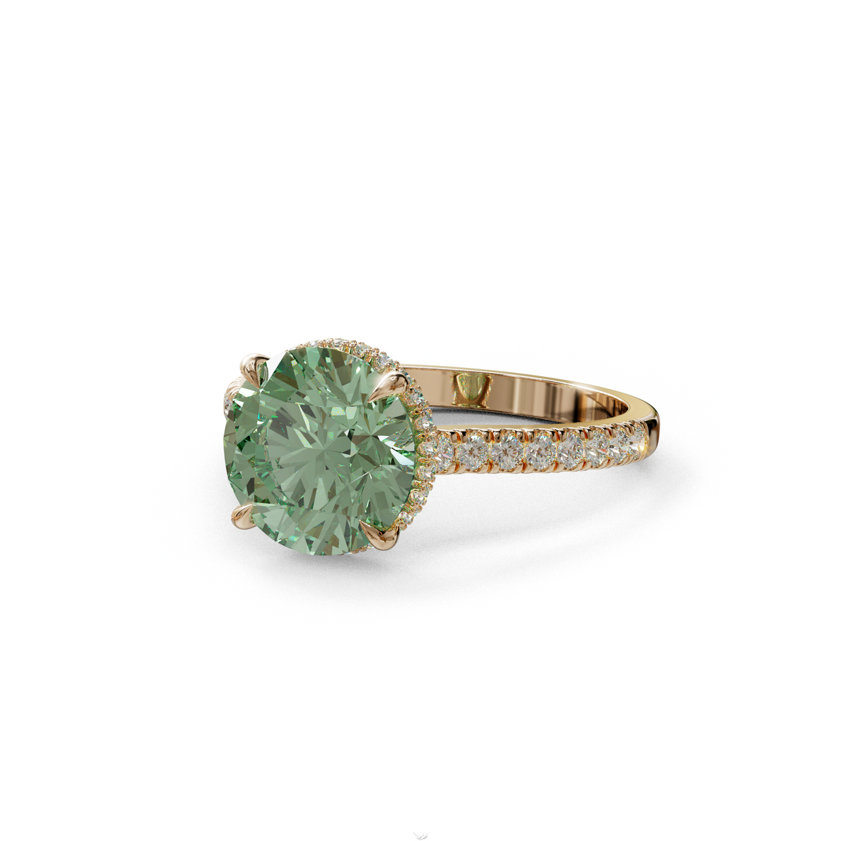 3 Carat Green Round Cut Hidden Halo & Pave Setting Lab Diamond Ring - Eblouissant