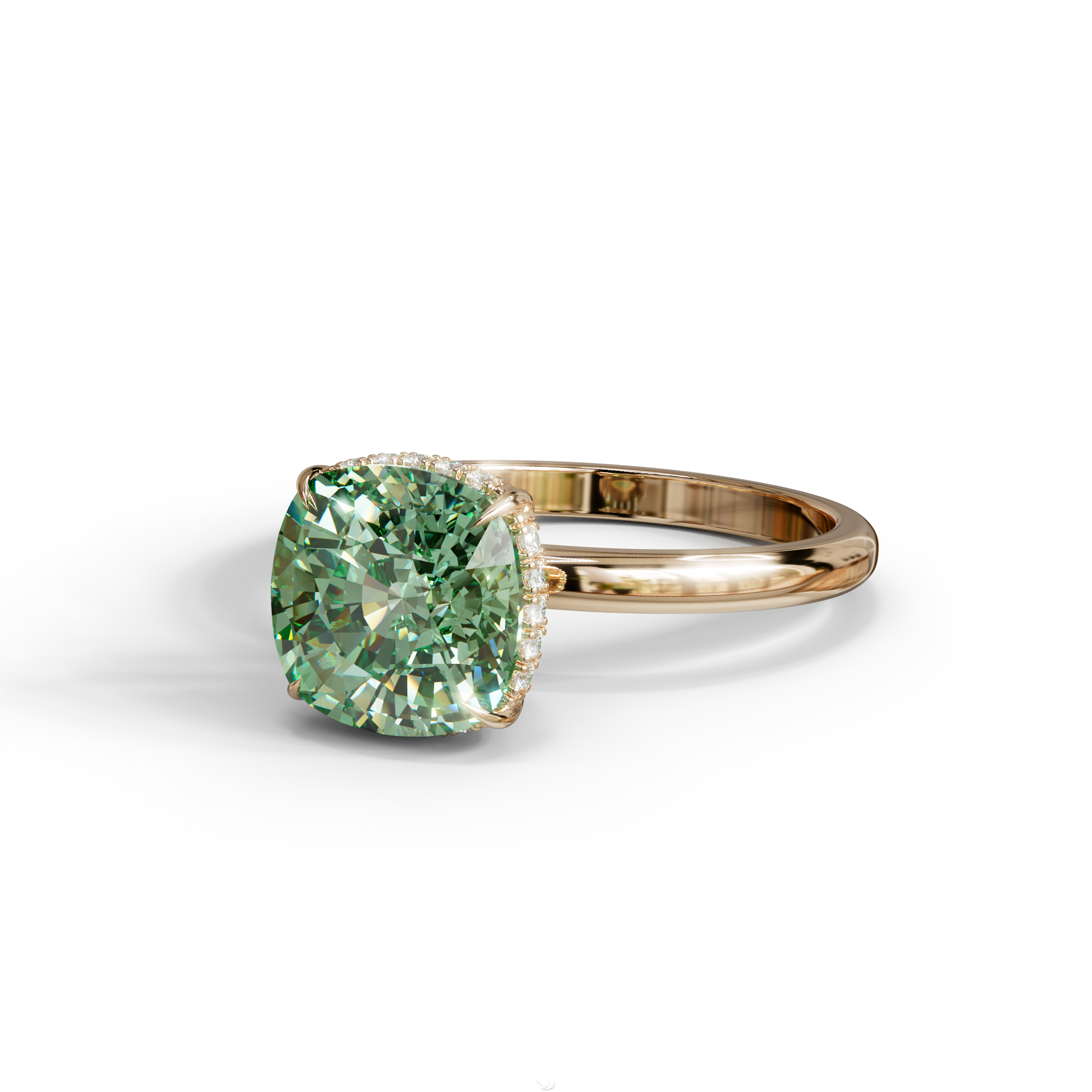 3 Carat Green Cushion Lab Diamond Hidden Halo Ring