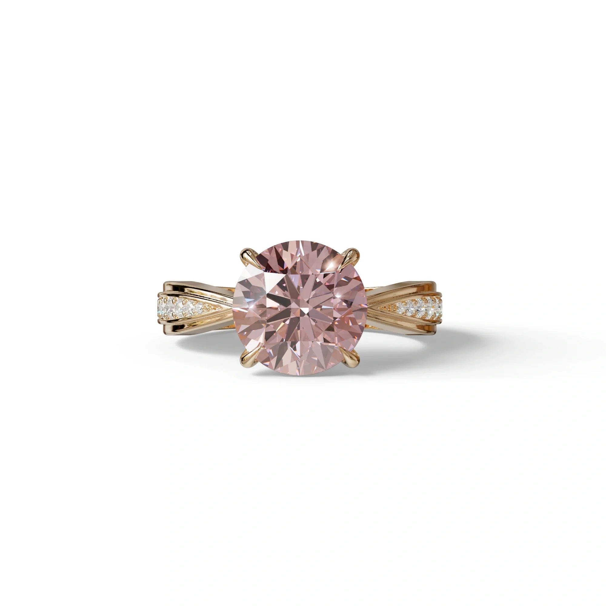 2.5 Carat Pink Round Shaped Lab Diamond Ring V-Shank Pave Setting -Je t’adore - 10K Solid Gold / Rose Gold