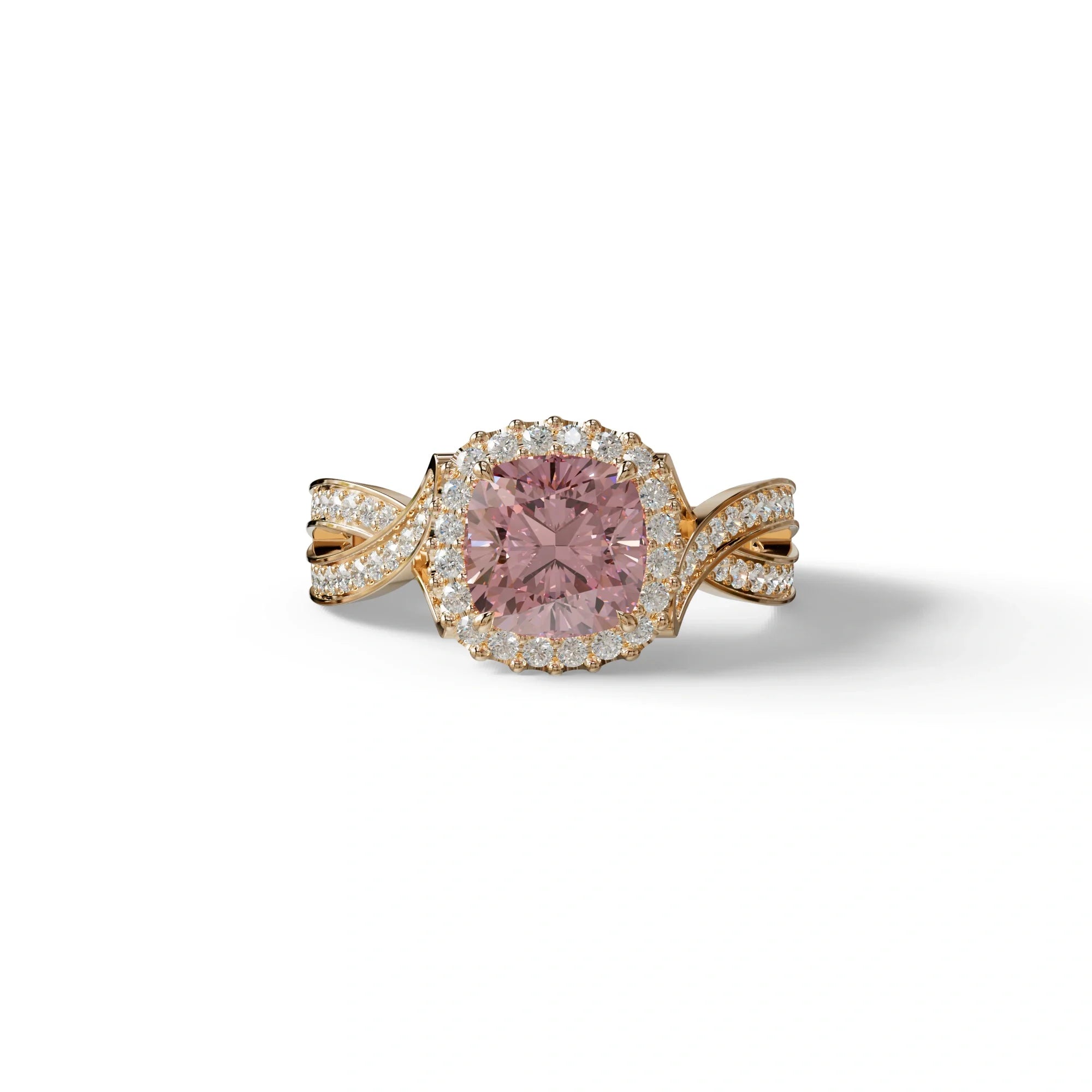3 Carat Pink Cushion Cut Lab Grown Halo Diamond Engagement Ring - Odessa - 10K Solid Gold / Rose Gold