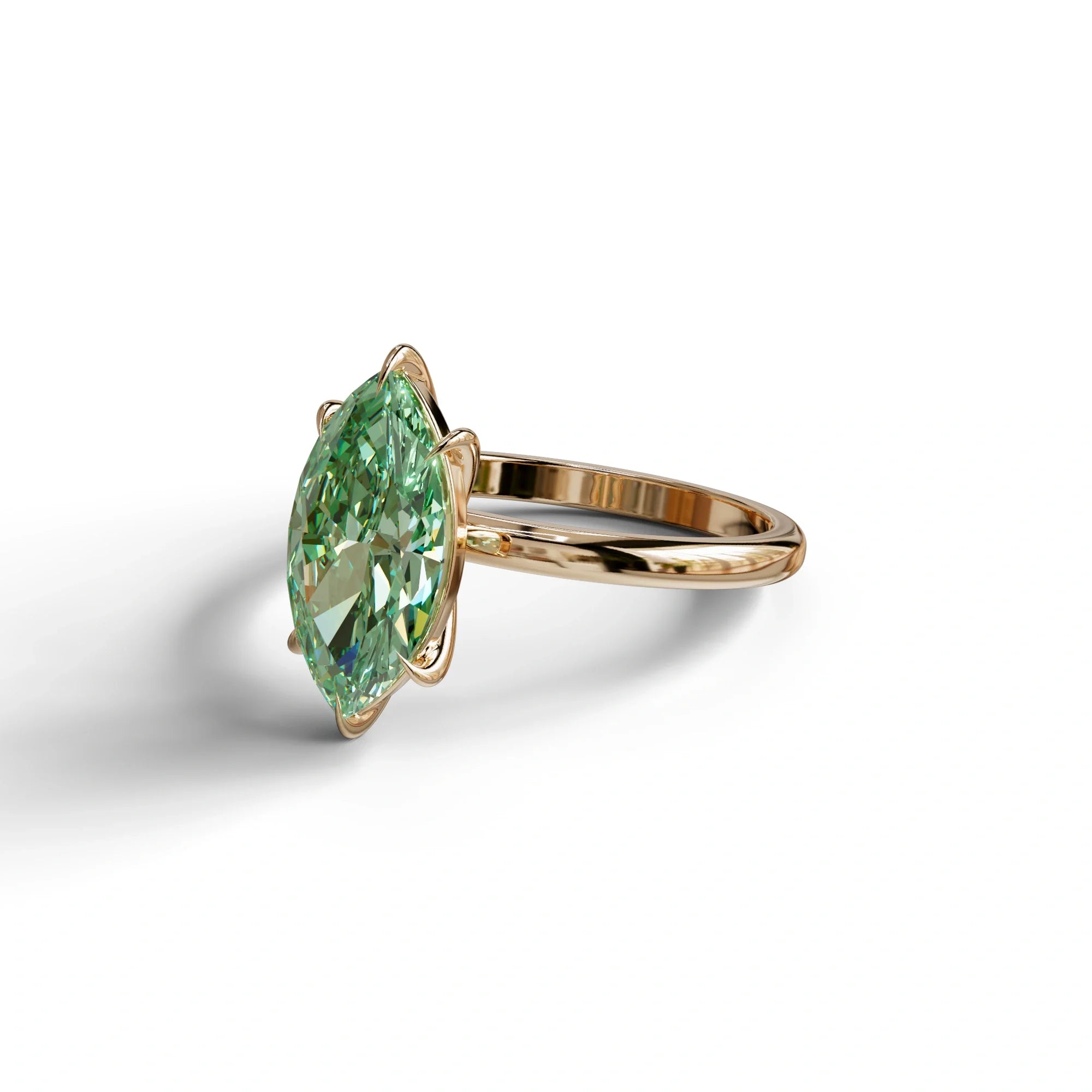 Fancy Vivid Green Marquise Cut Solitaire Lab Grown Diamond Engagement Ring - Celestina