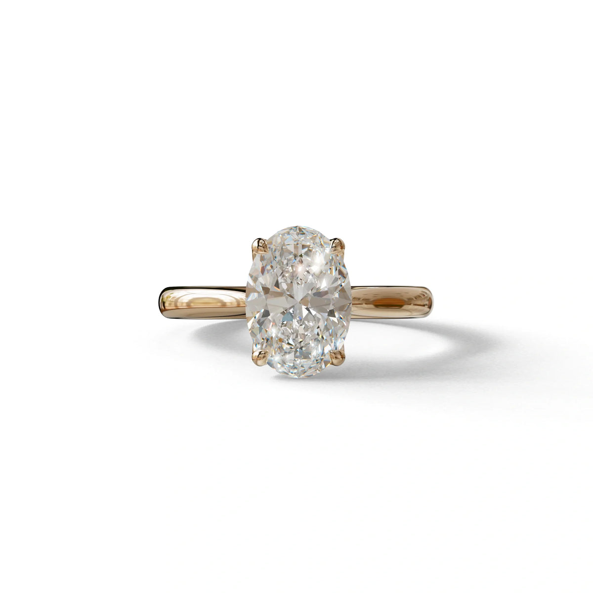 E VVS Oval Cut Hidden Diamond Solitaire Lab Grown Diamond Ring - Secrecy - 2 Carat / 10K Solid Gold / Rose Gold
