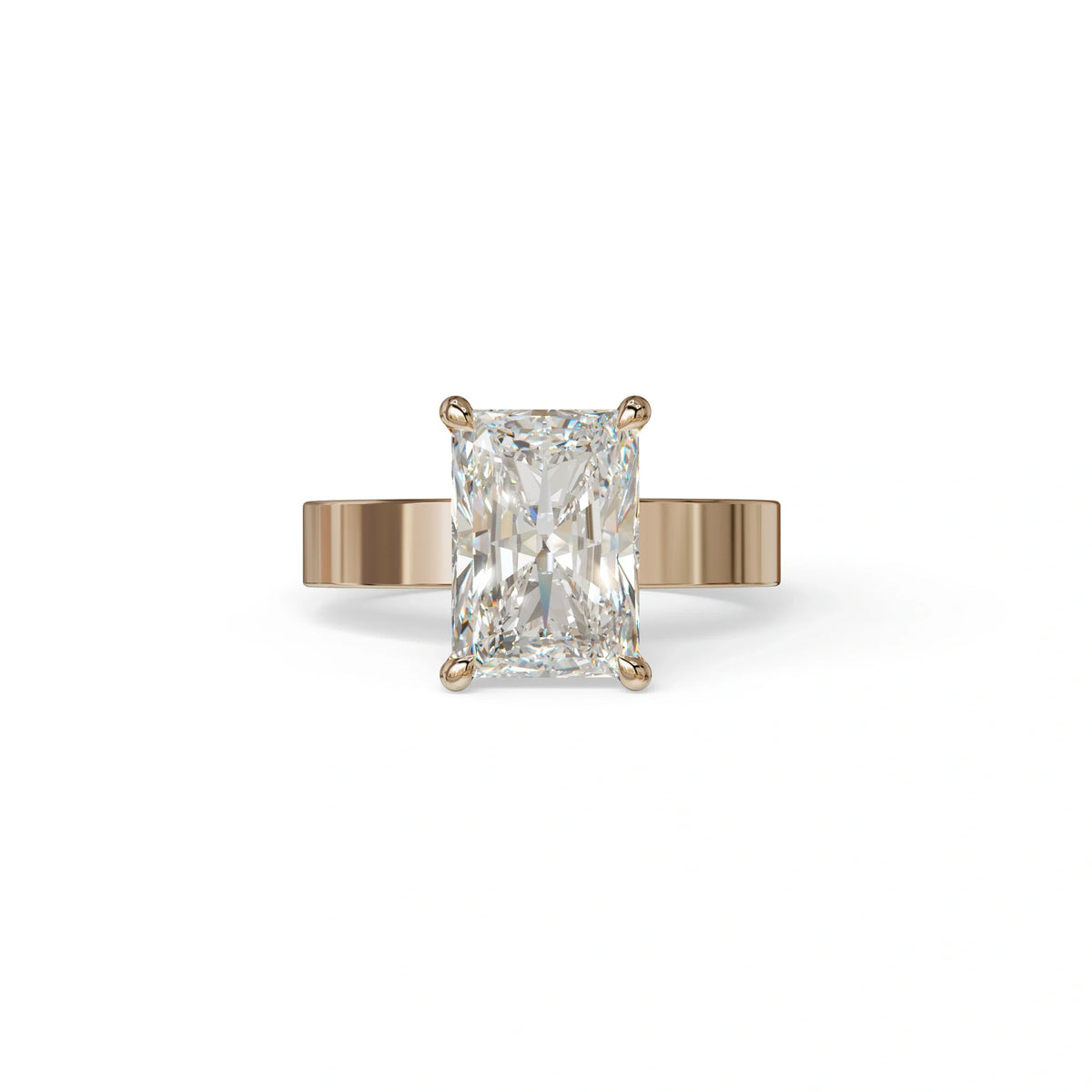 4Ct Radiant Cut Lab Grown Diamond Solitaire Engagement Ring - Crownfire - 10K Solid Gold / Rose Gold