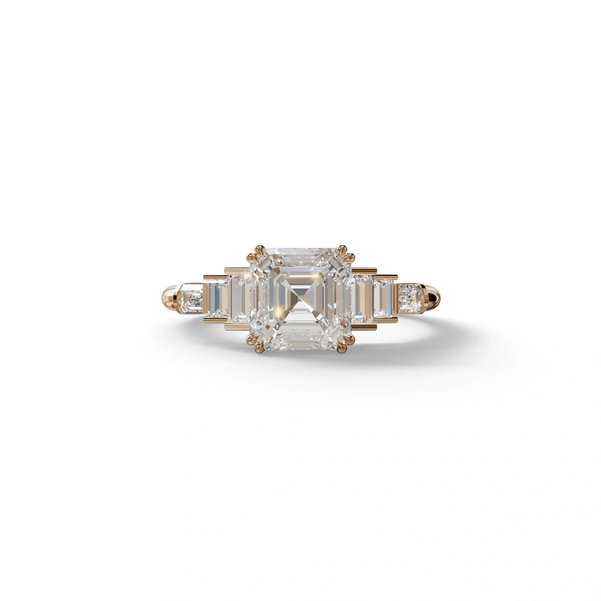 3 Carat E-VVS Asscher Three Stone Lab grown Diamond Ring - Vetra - 10K Solid Gold / Rose Gold