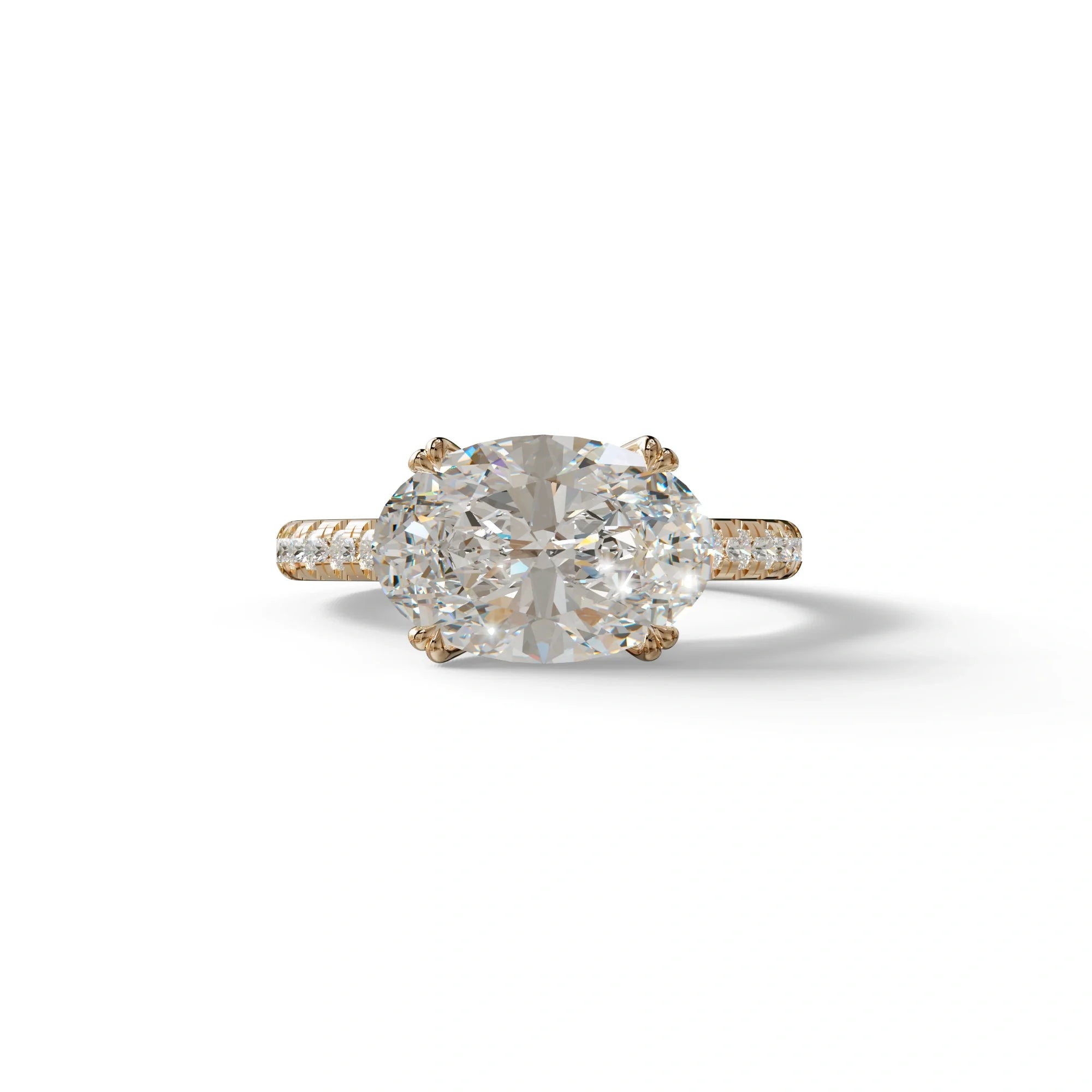 3 Carat Lab Grown Diamond Oval Cut Engagement Ring | East-West Diamond Ring - Ellipse - 10K Solid Gold / Rose Gold