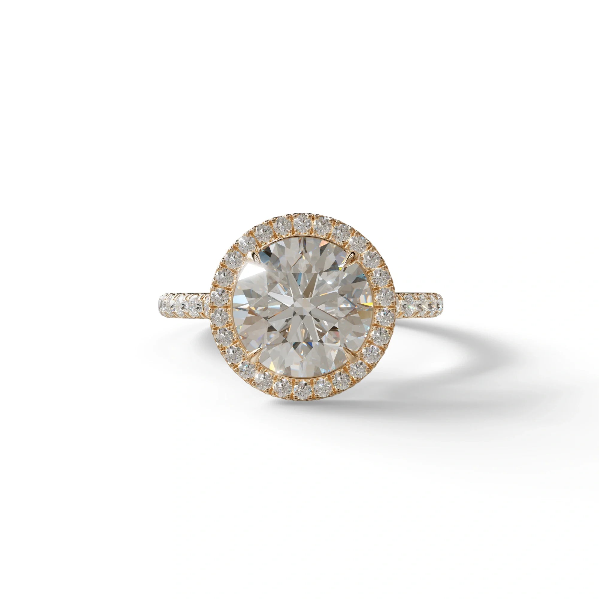 E VVS Round Cut Halo & Pave Lab Grown Diamond Engagement Ring - Flutura - 2 Carat / 10K Solid Gold / Rose Gold