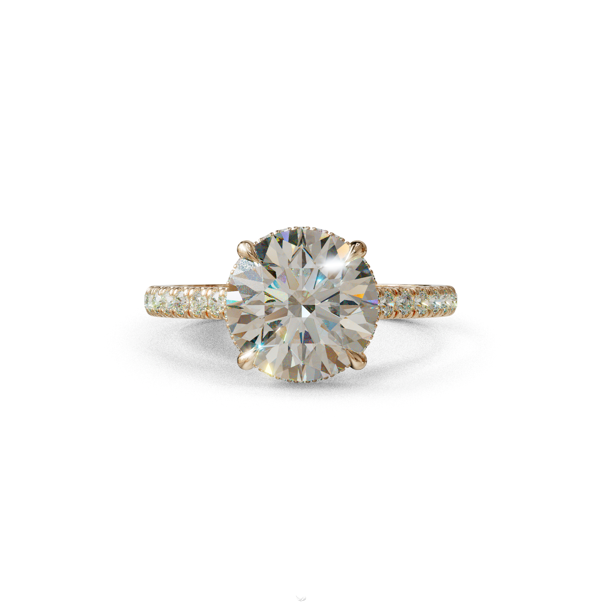 3 Carat E/VVS Round Cut Hidden Halo & Pave Setting Lab Diamond Ring - Eblouissant - 10K Solid Gold / Rose Gold