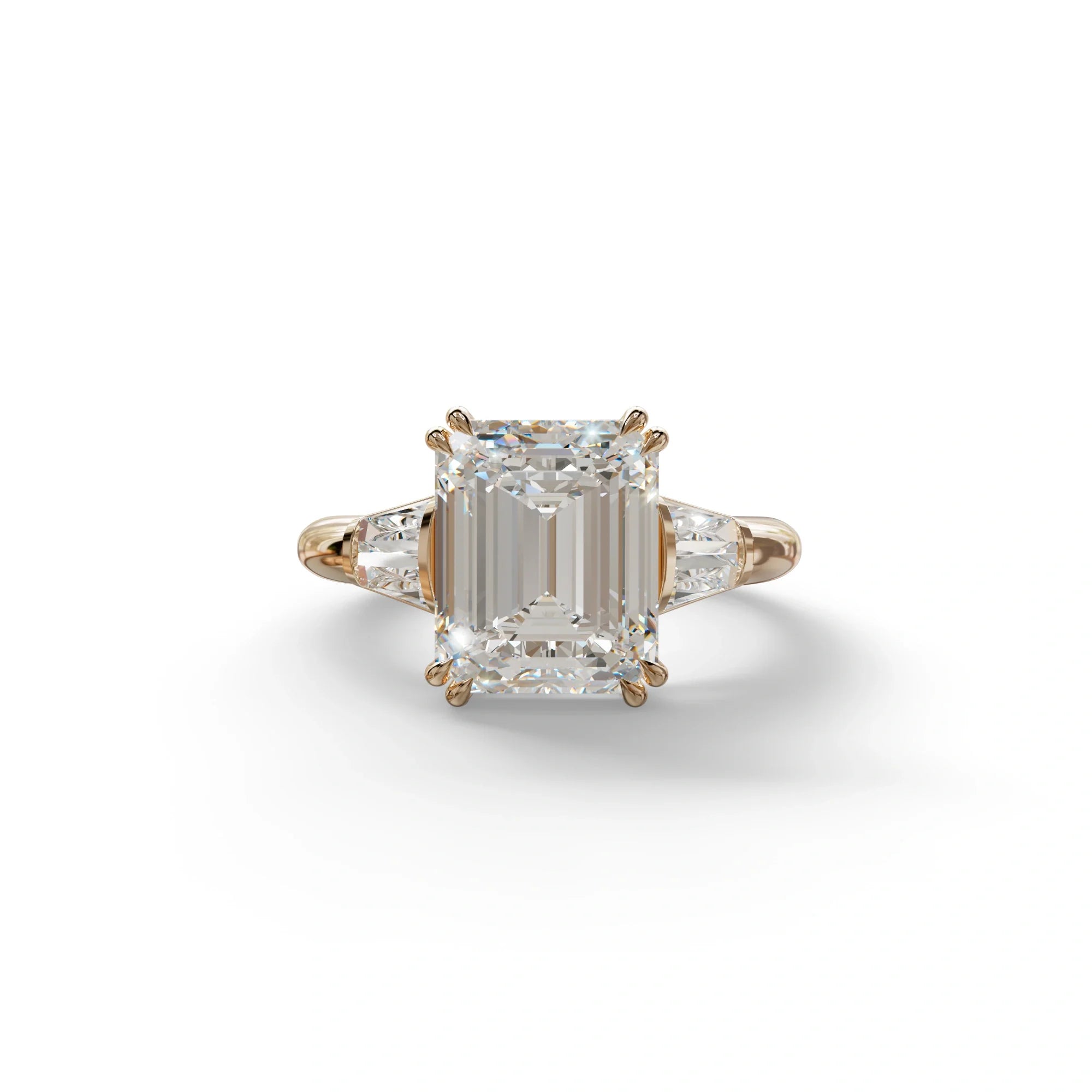 3 Carat E VVS Emerald & Baguette Cut Multi Stone Lab Diamond Ring - Lami - 10K Solid Gold / Rose Gold