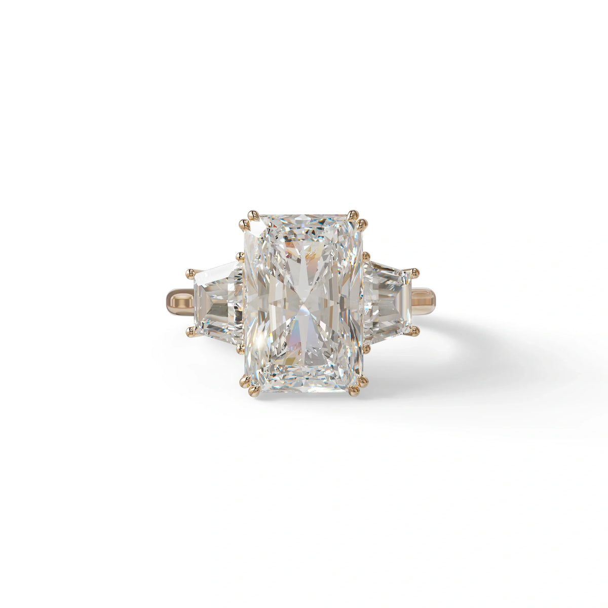 4 Ct Radiant Cut Lab Grown Diamond Three Stone Engagement Ring - Tacori - 10K Solid Gold / Rose Gold