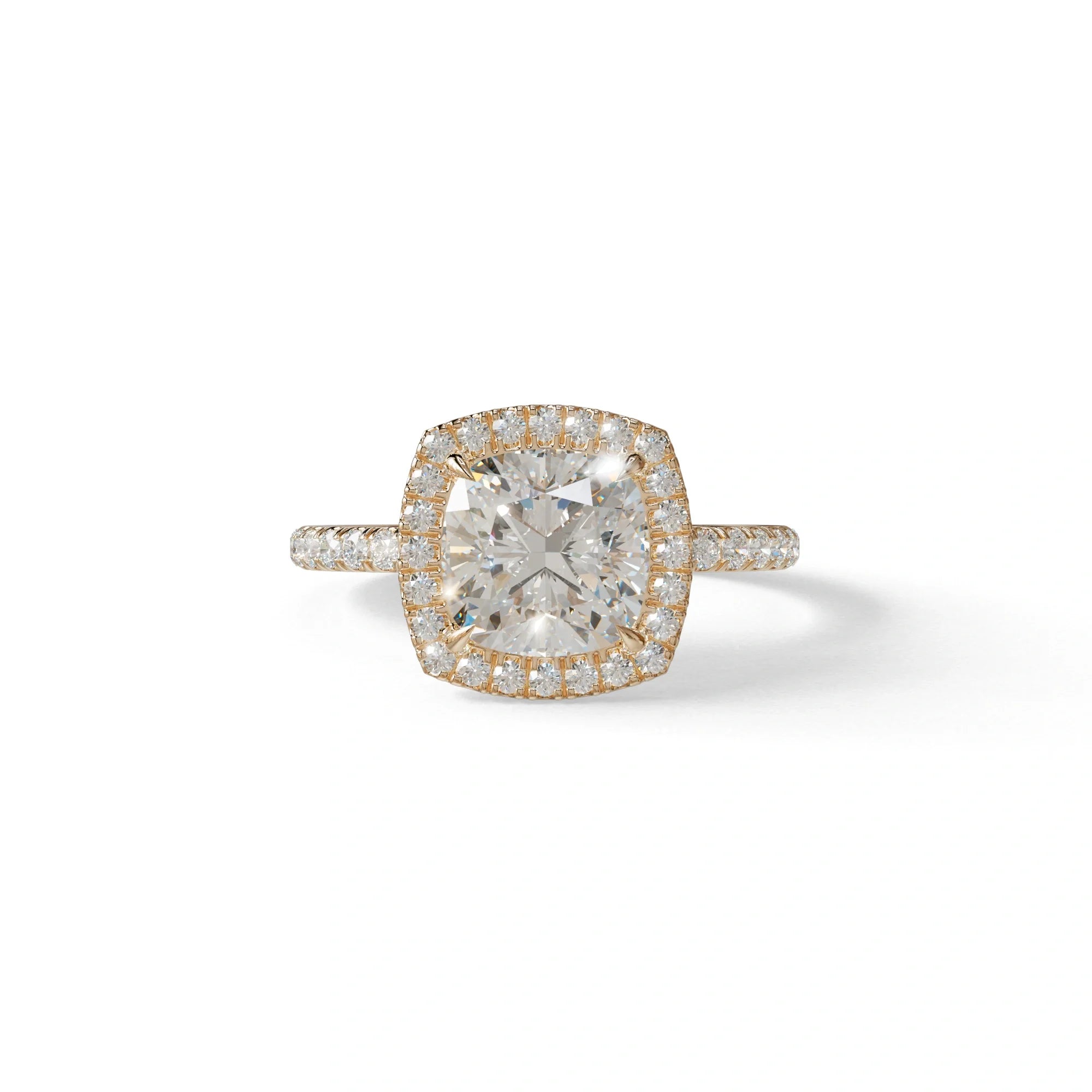 E-VVS Cushion Cut Halo & Pave Lab Grown Diamond Engagement Ring - Rosa - 2 Carat / 10K Solid Gold / Rose Gold